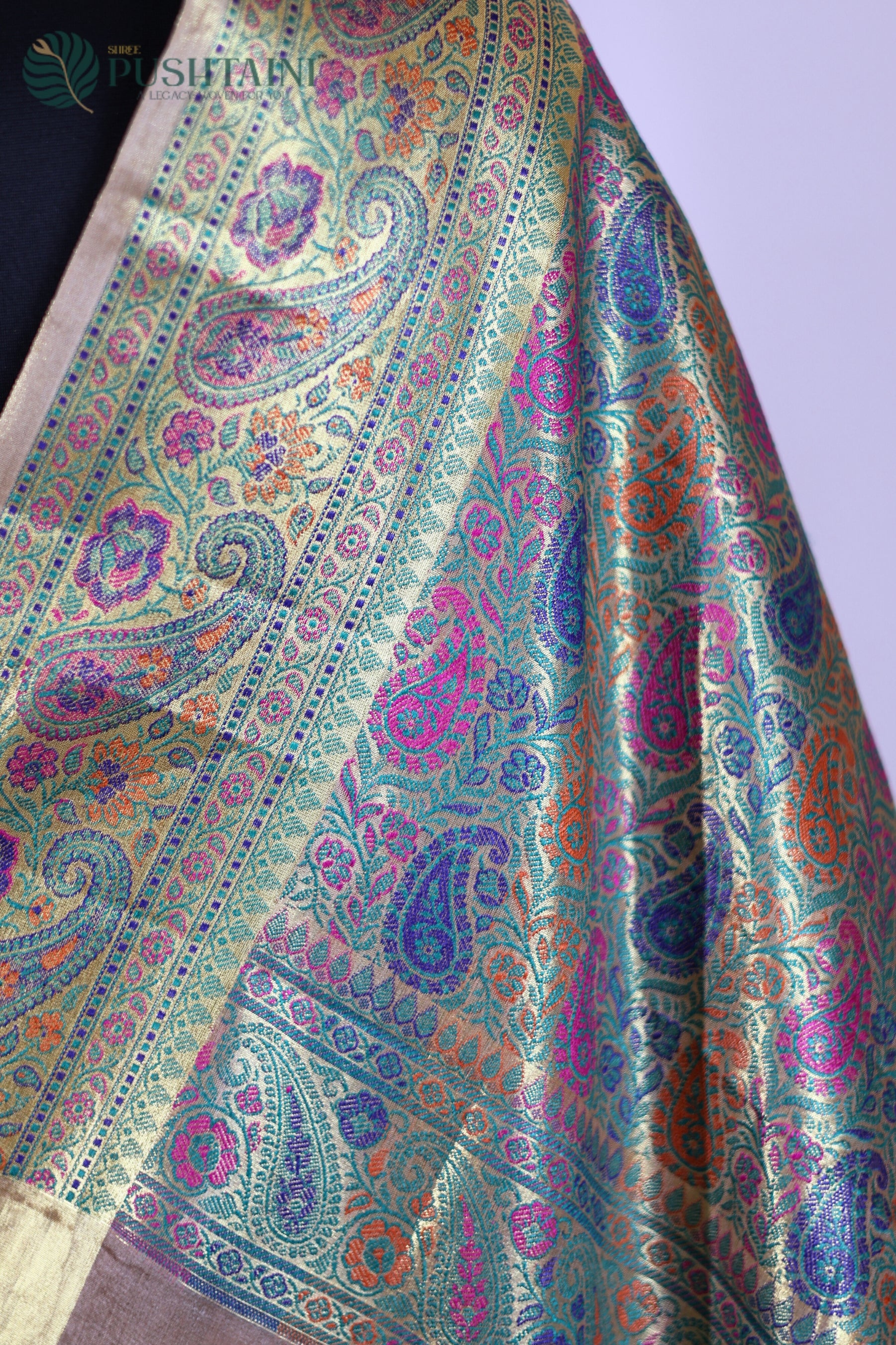 Rainbow Stripes Pure Tussar Saree Embroidery wit Meenakari Touch