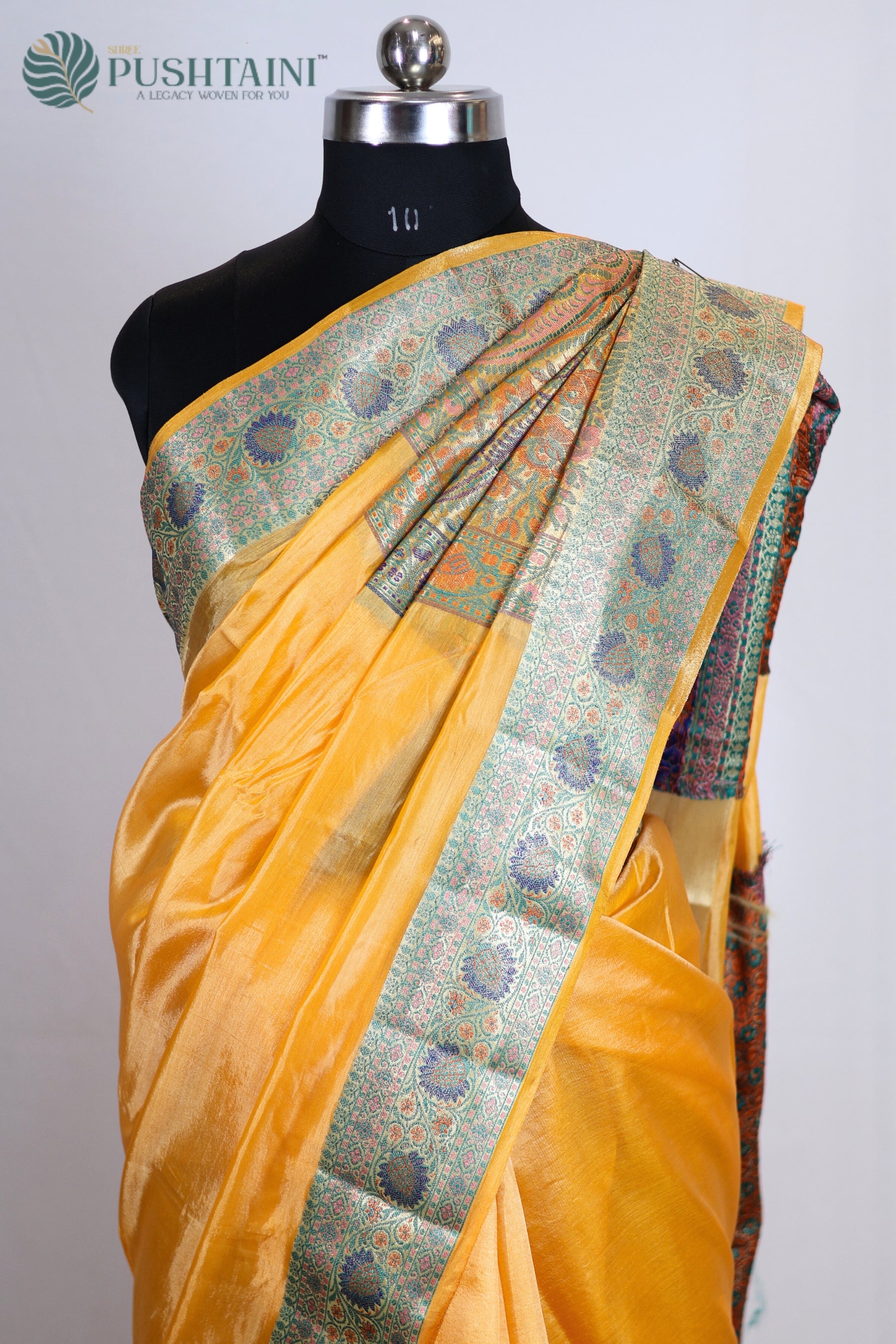 Yellow Pure Tussar Plain Saree with Multi Colour Meenakari Border