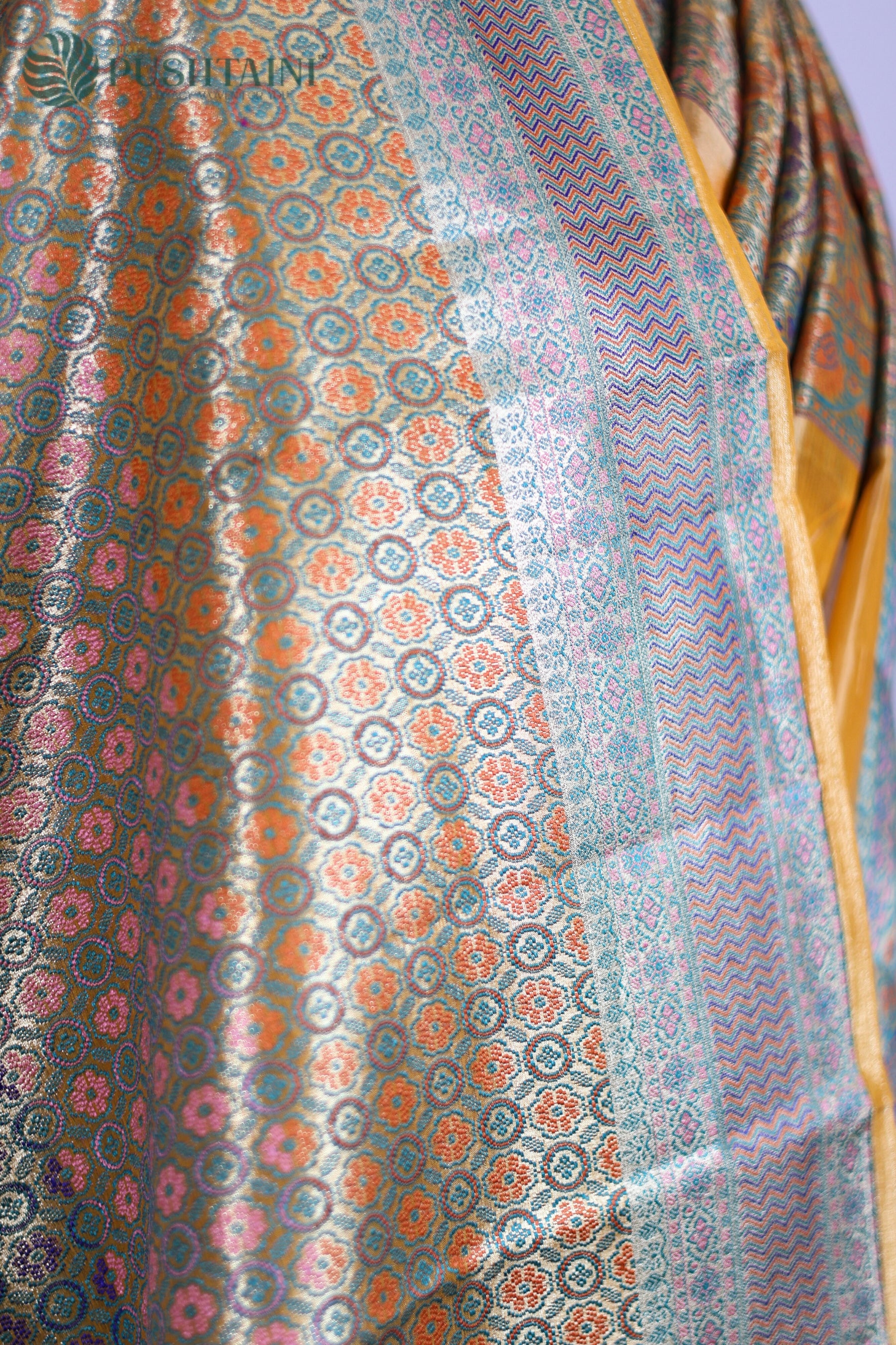 Yellow Pure Tussar Plain Saree with Multi Colour Meenakari Border