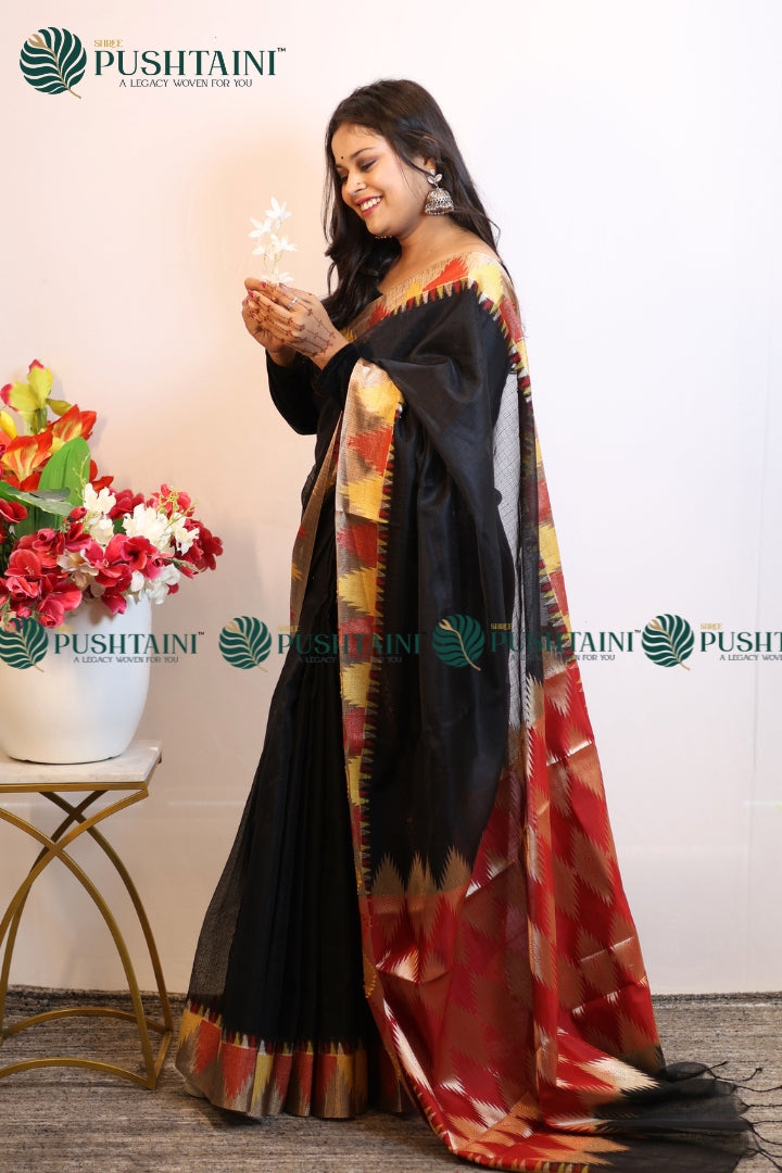 Black Colour Fancy Anchal Border Saree