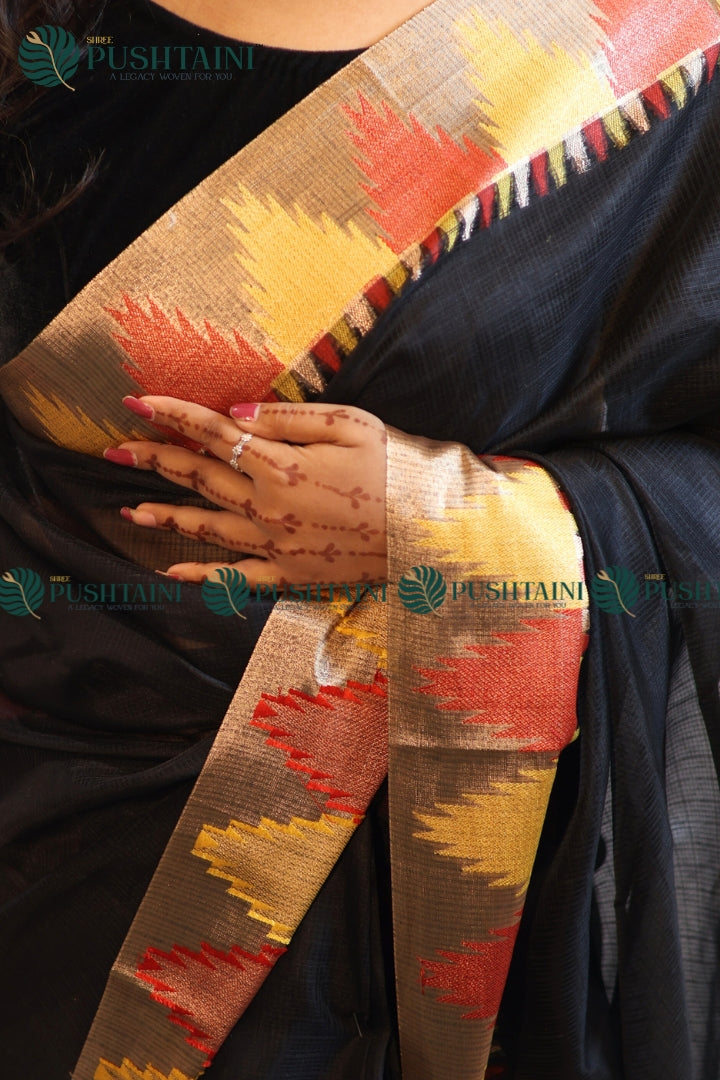 Black Colour Fancy Anchal Border Saree