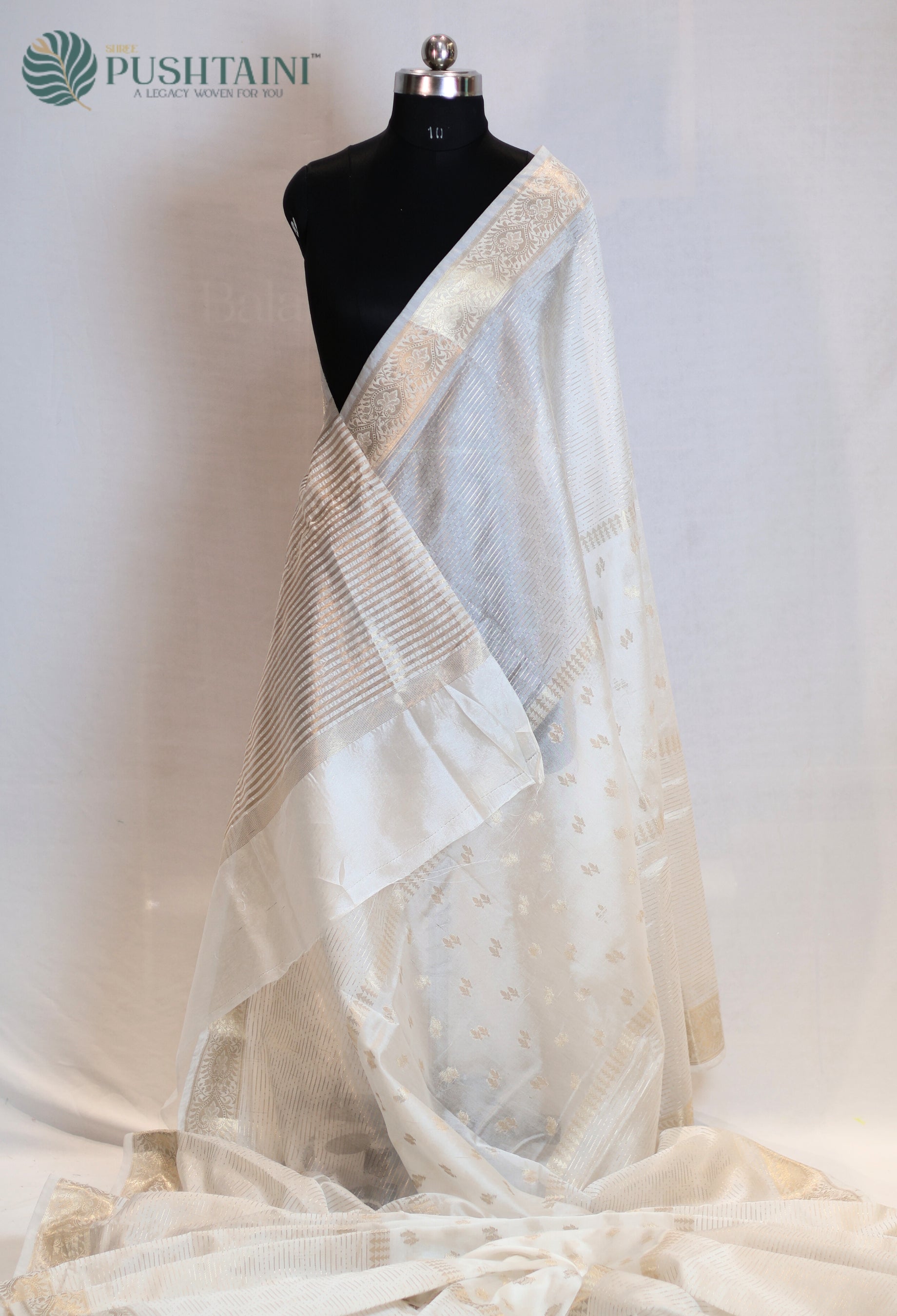 Off White (Dyeable) Semi Viscos Georgette Banarasi Saree with Gold Zari Work