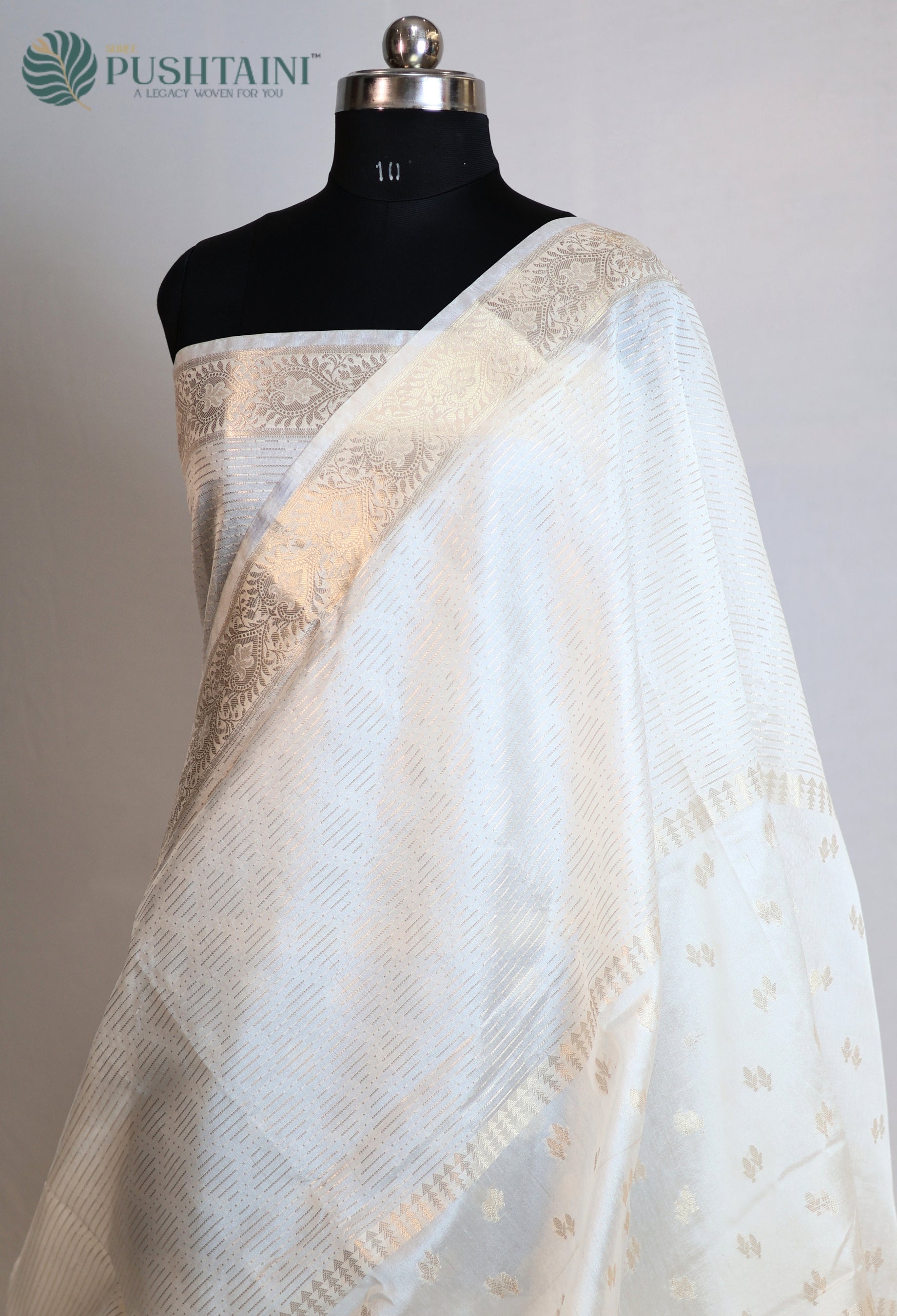 Off White (Dyeable) Semi Viscos Georgette Banarasi Saree with Gold Zari Work