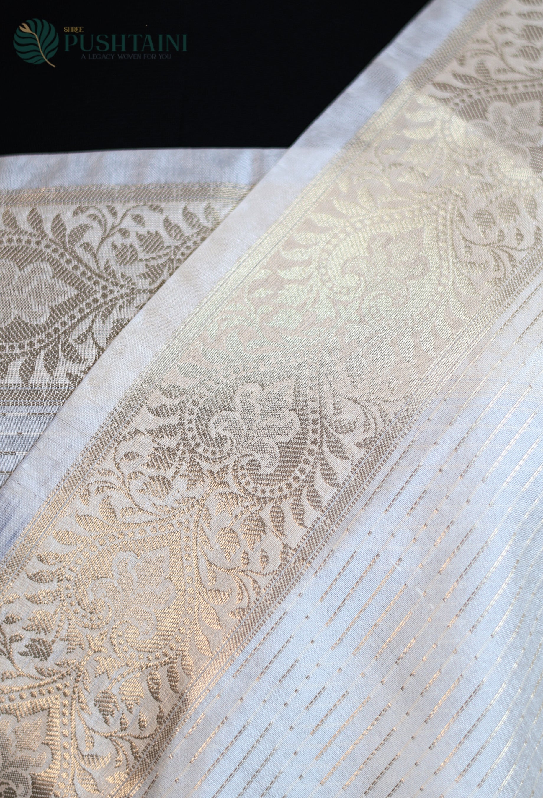 Off White (Dyeable) Semi Viscos Georgette Banarasi Saree with Gold Zari Work