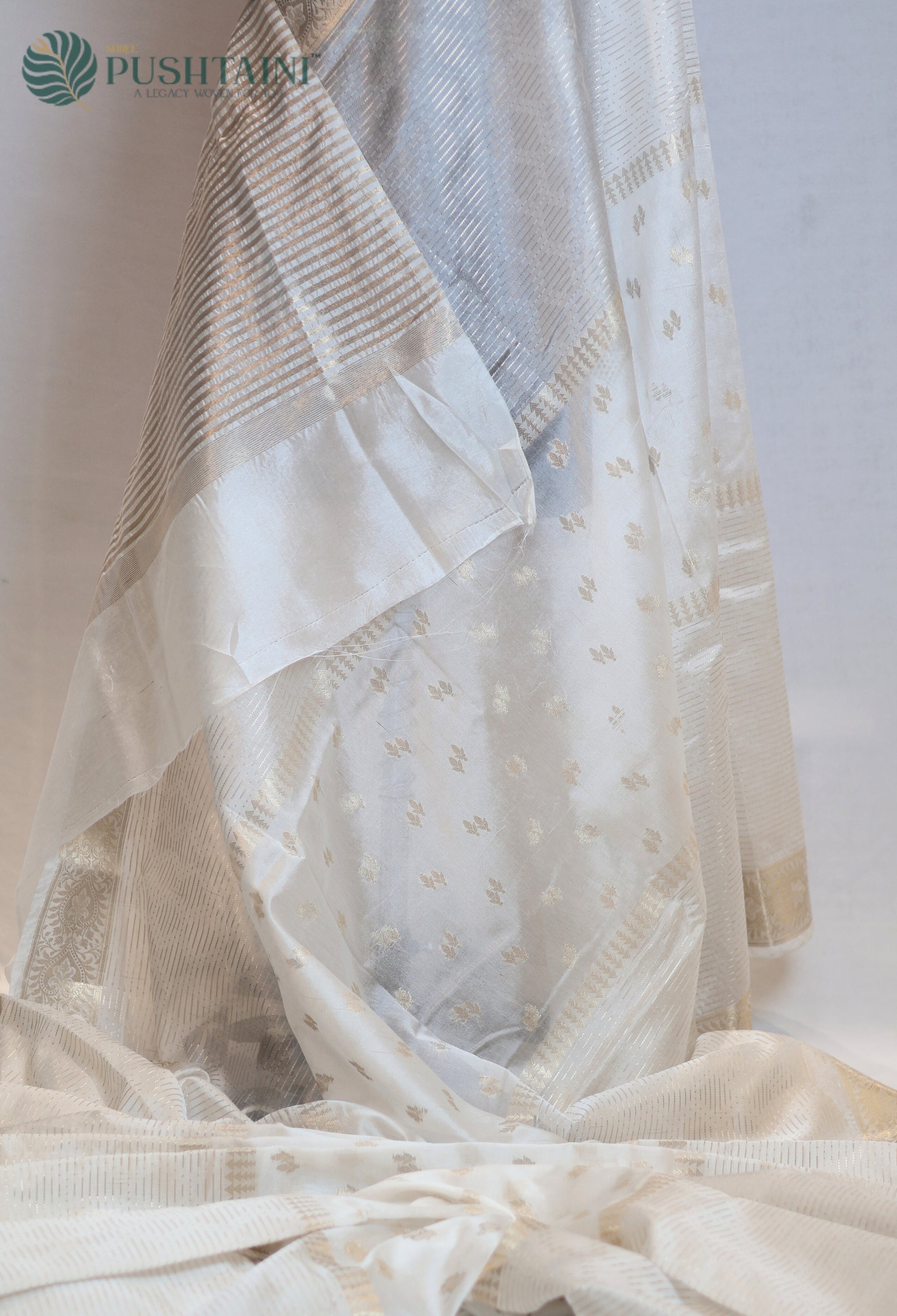 Off White (Dyeable) Semi Viscos Georgette Banarasi Saree with Gold Zari Work