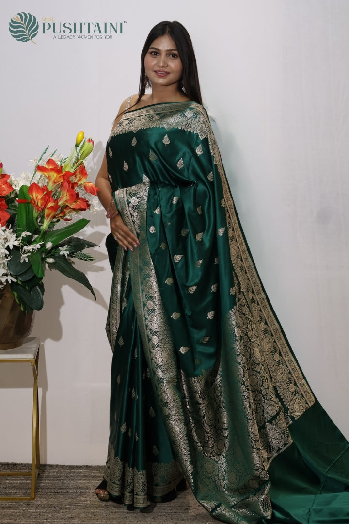 Regal Dark Green Mashru Silk Saree
