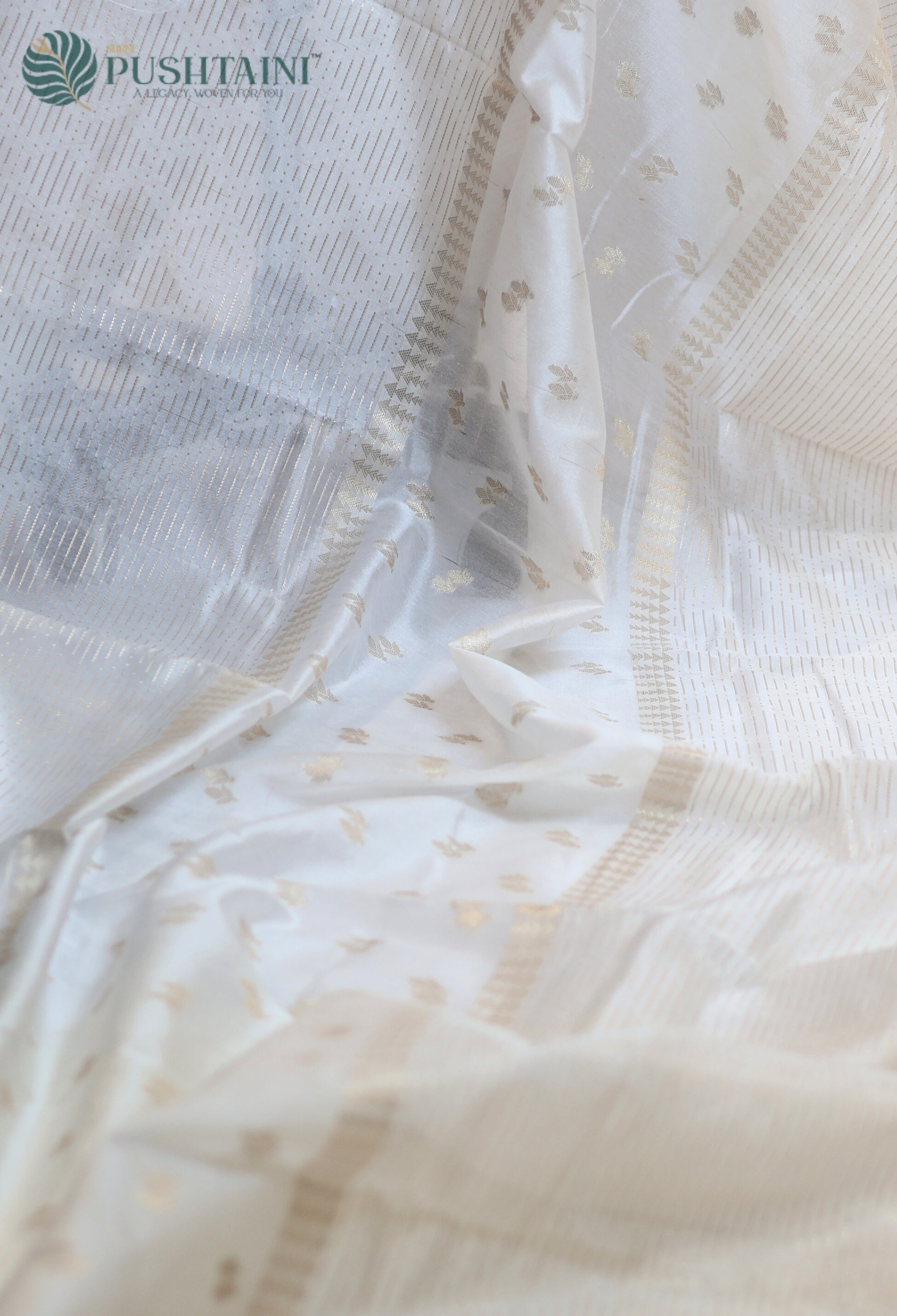 Off White (Dyeable) Semi Viscos Georgette Banarasi Saree with Gold Zari Work