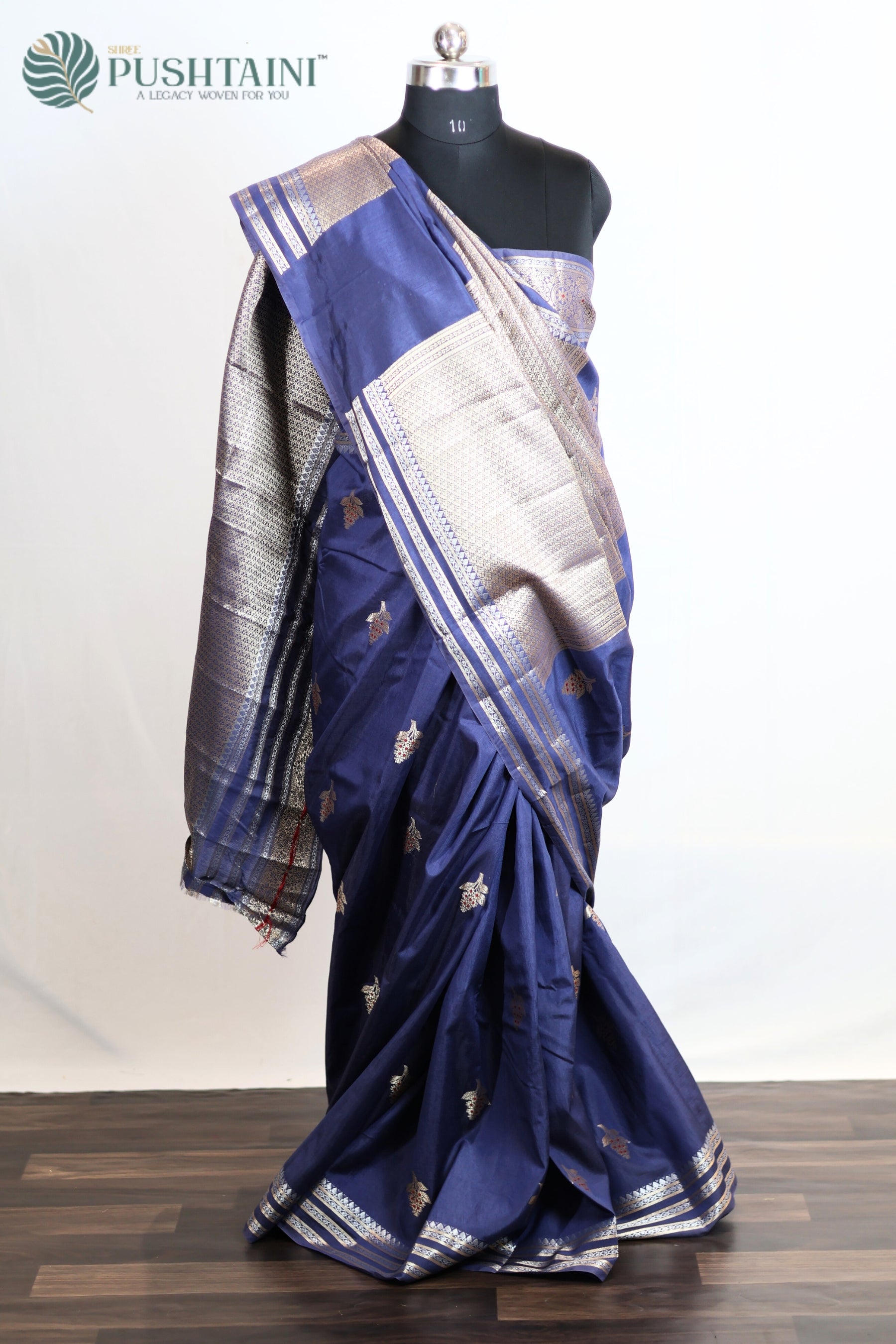 Navy Blue Semi Viscos Georgette Saree with Red Meenakari Touch