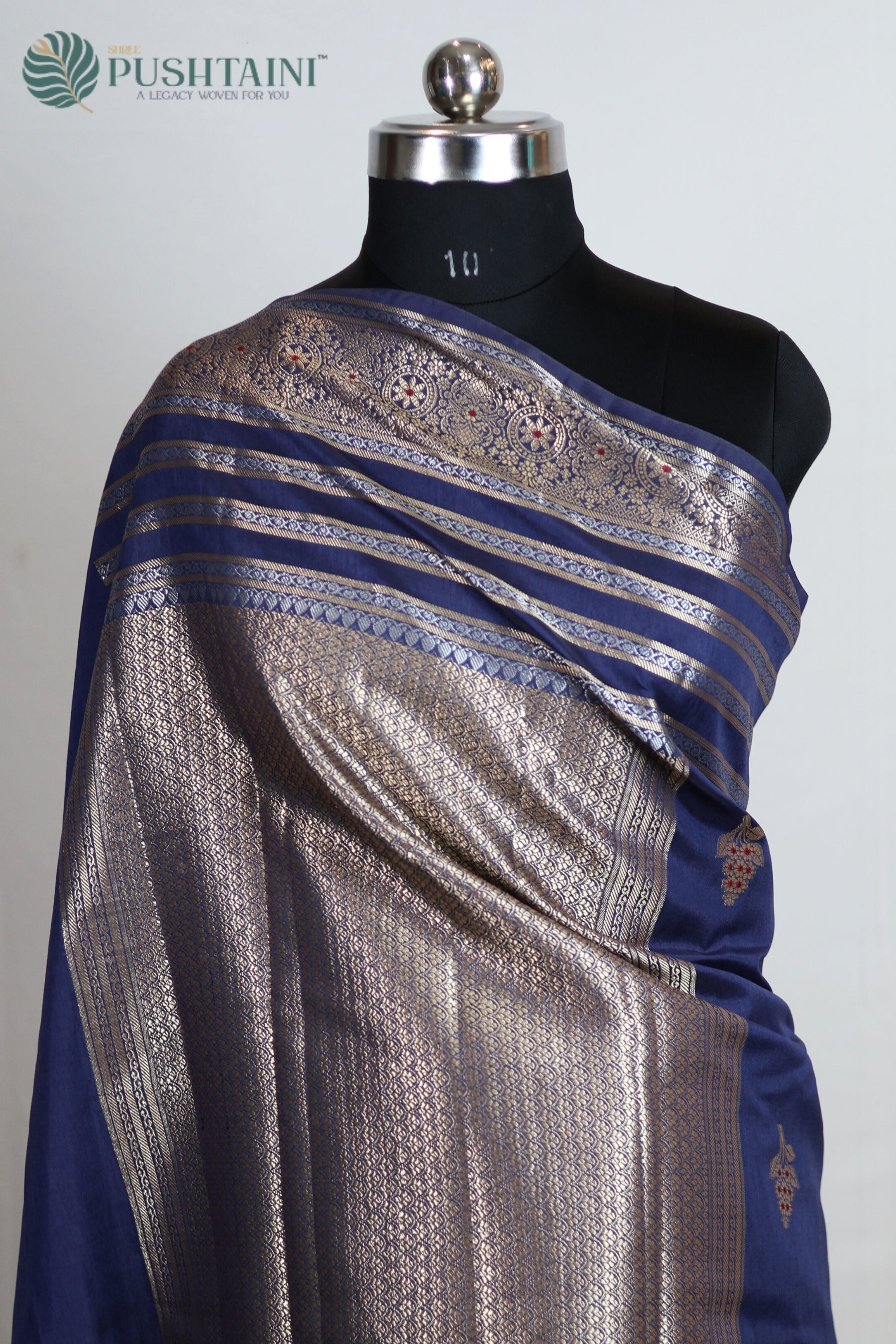 Navy Blue Semi Viscos Georgette Saree with Red Meenakari Touch