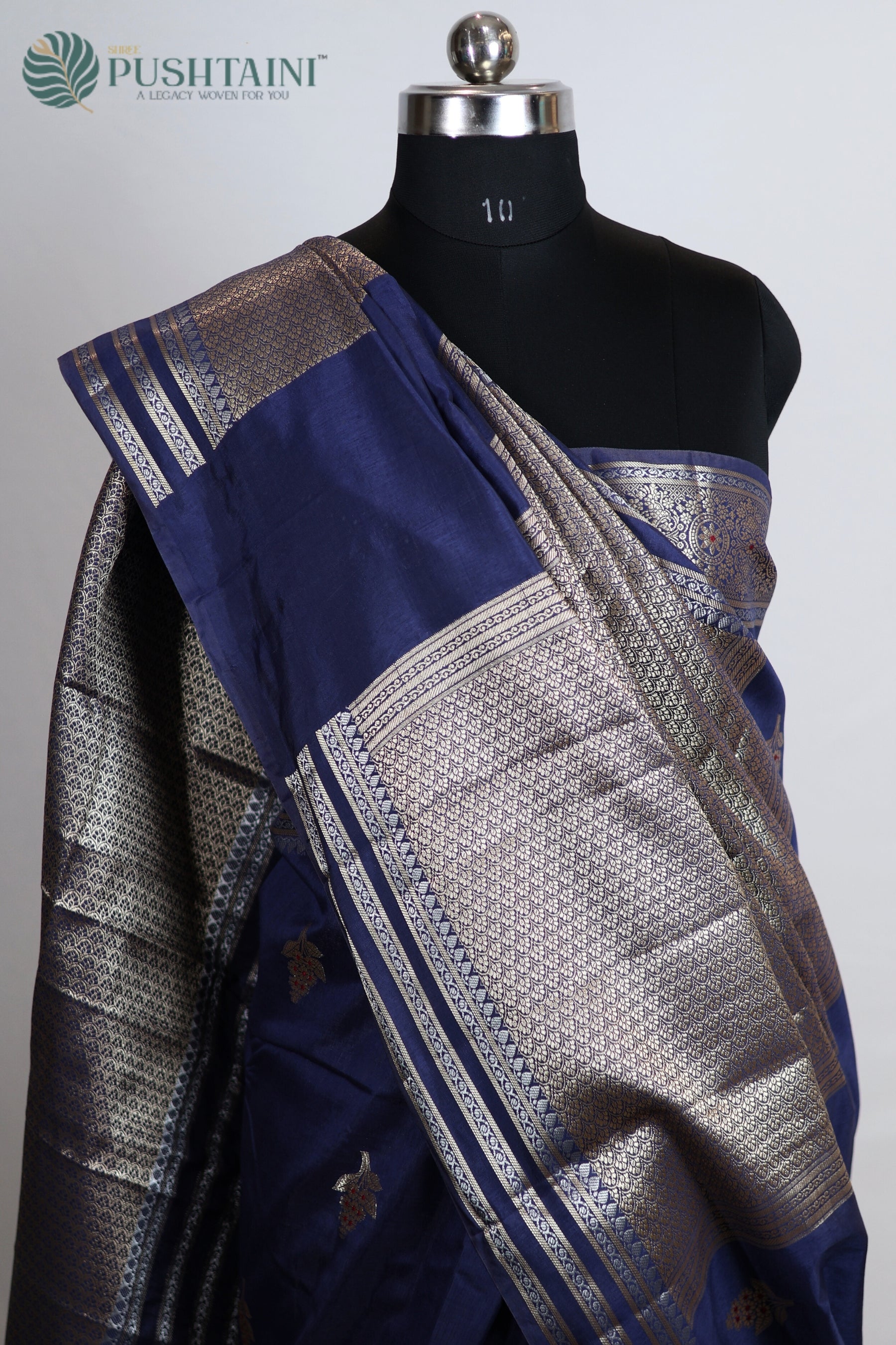 Navy Blue Semi Viscos Georgette Saree with Red Meenakari Touch