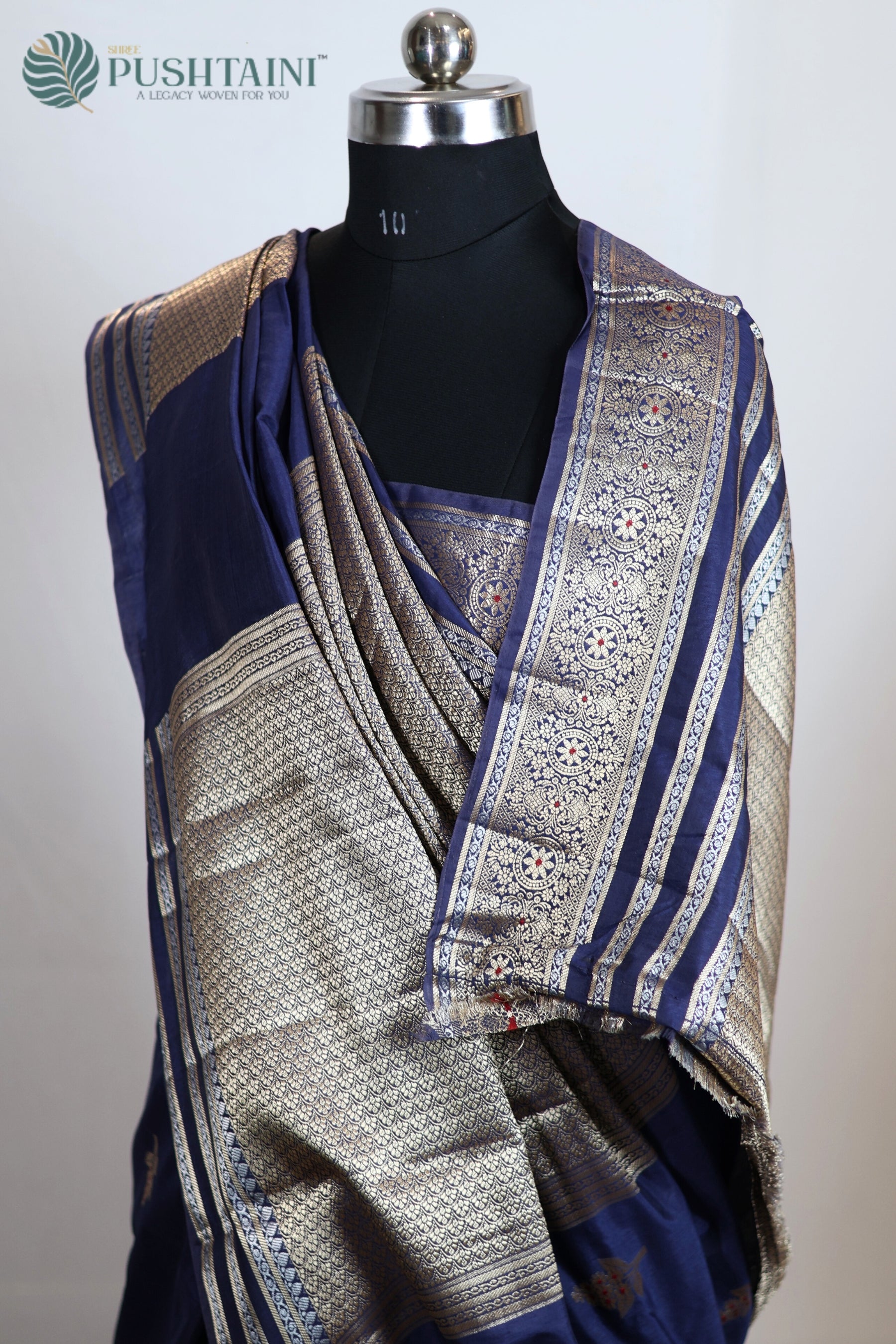 Navy Blue Semi Viscos Georgette Saree with Red Meenakari Touch