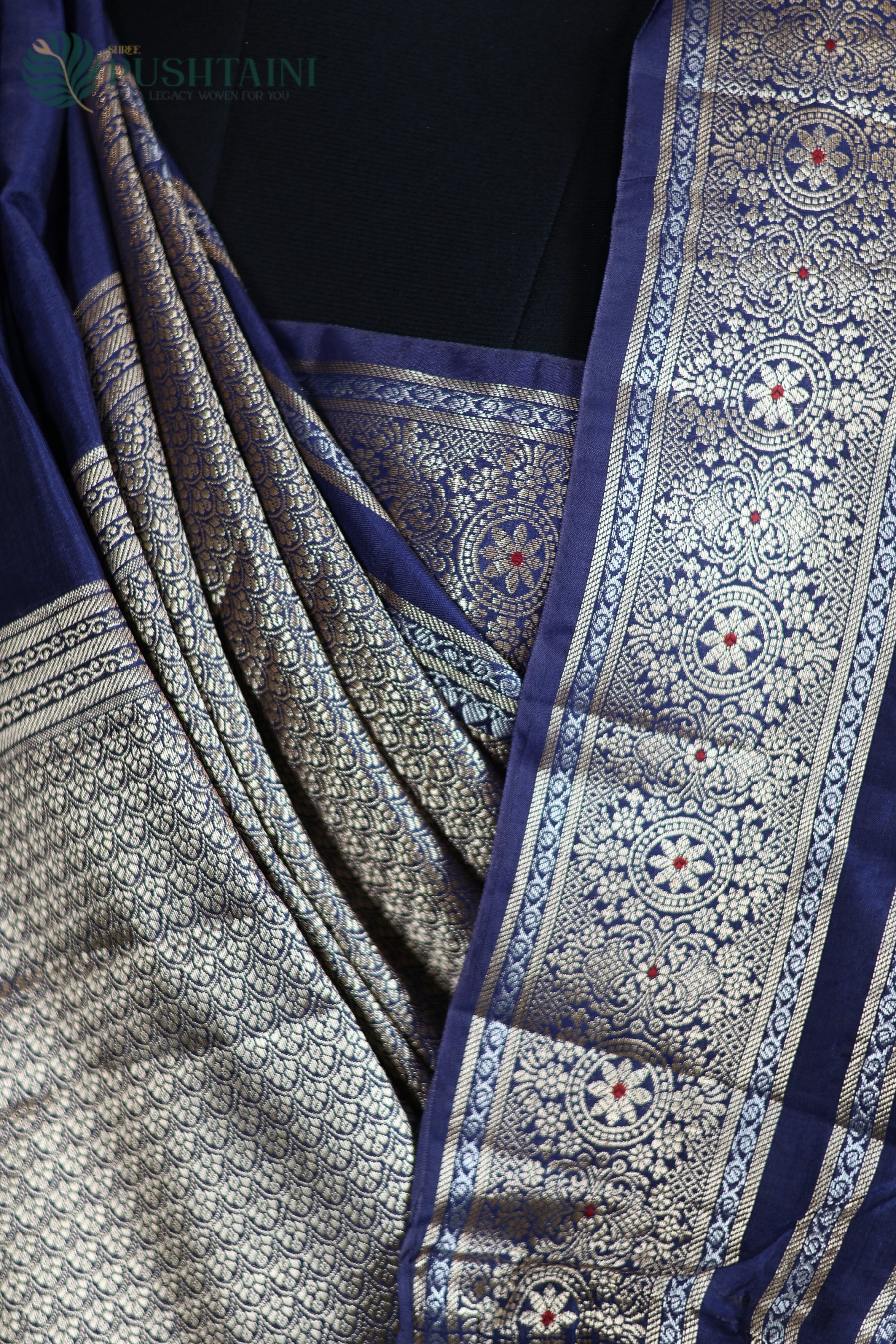 Navy Blue Semi Viscos Georgette Saree with Red Meenakari Touch