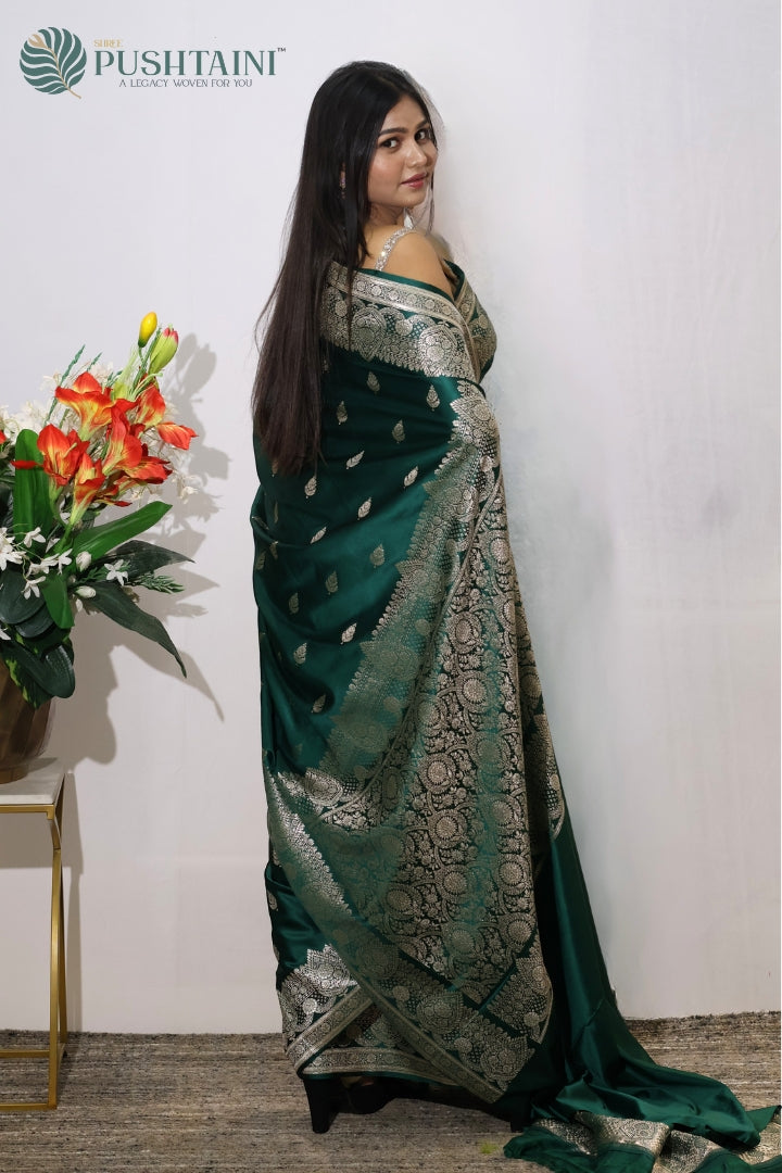 Regal Dark Green Mashru Silk Saree
