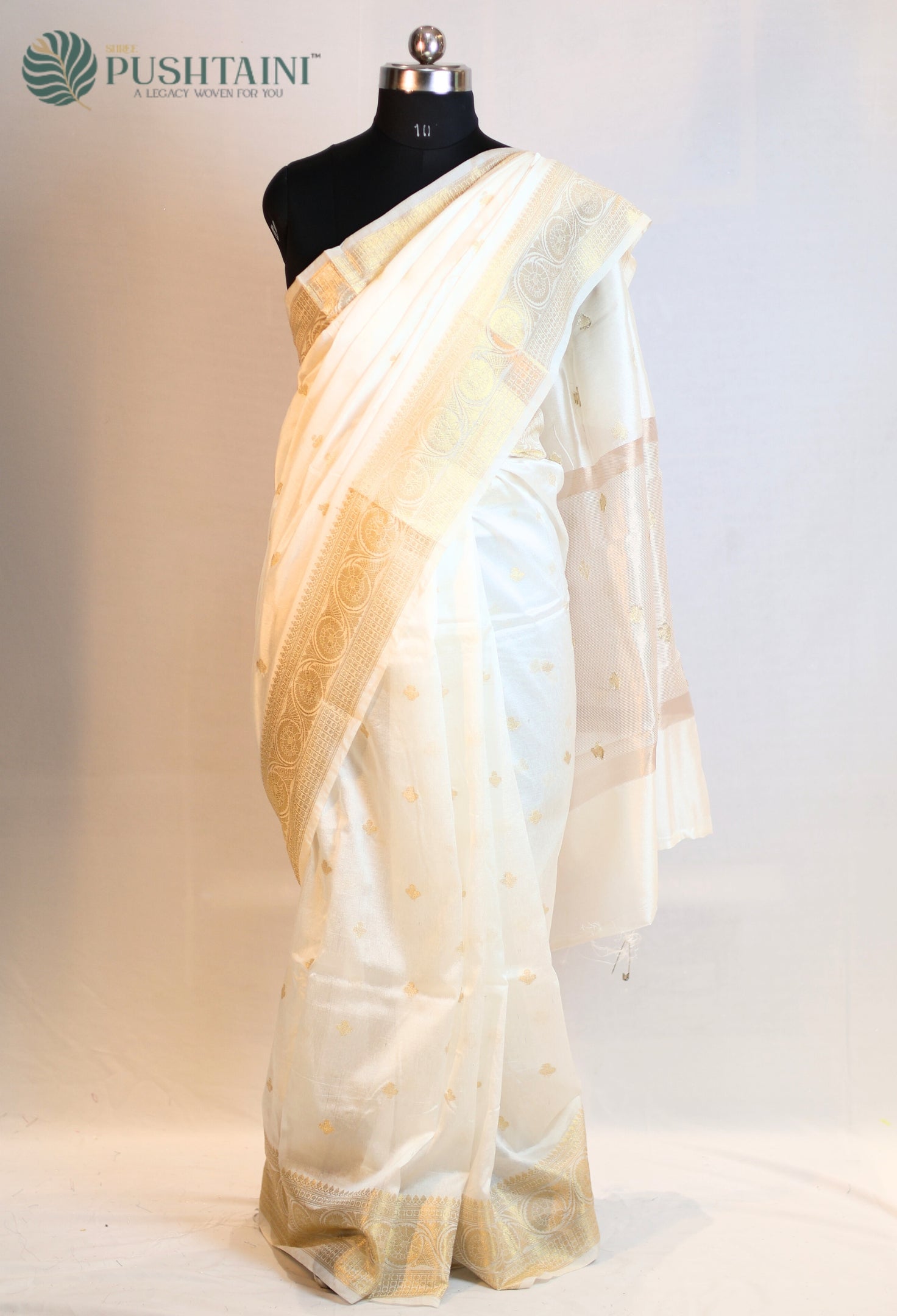 White (Dyeable) Semi Viscos Georgette Banarasi Saree with Gold Zari Work