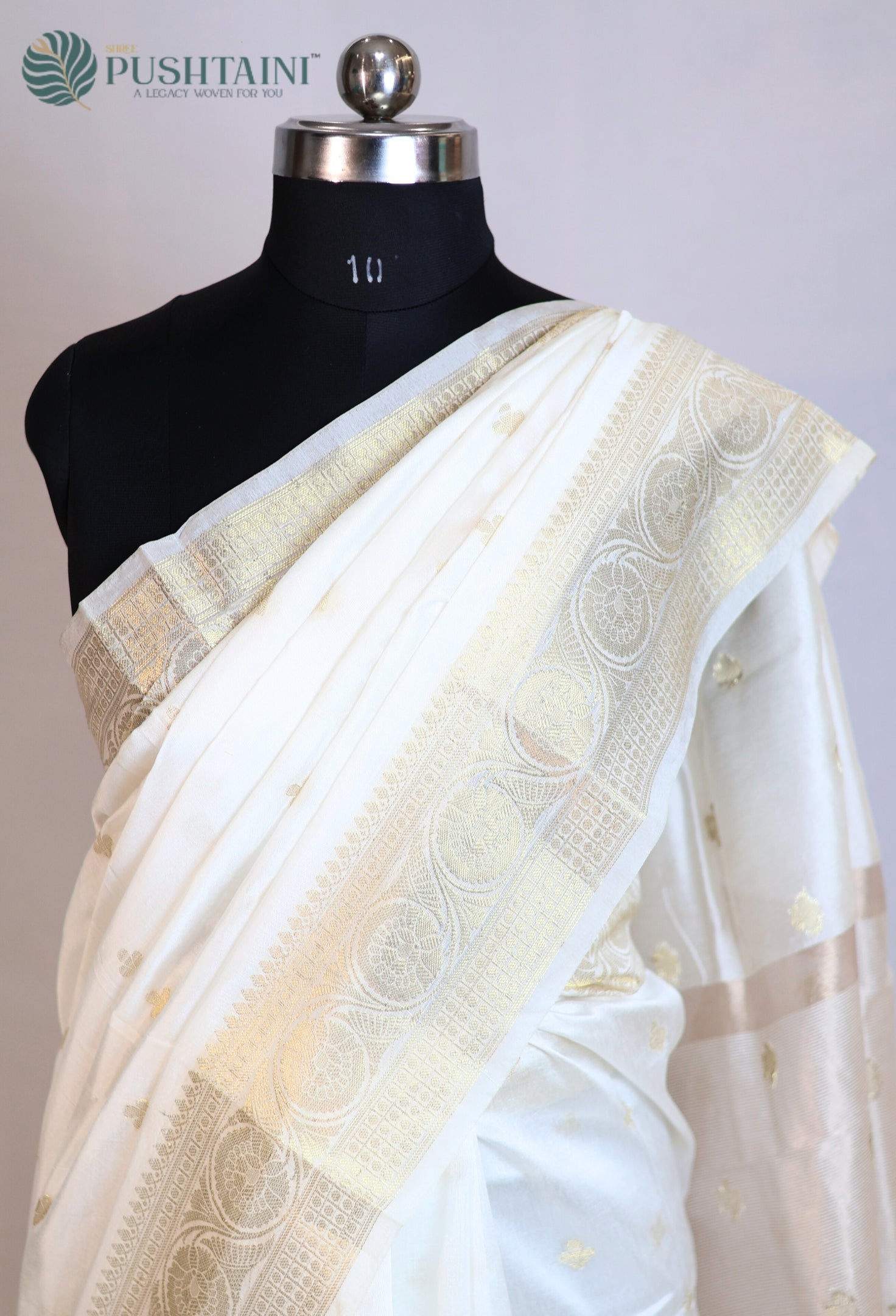 White (Dyeable) Semi Viscos Georgette Banarasi Saree with Gold Zari Work