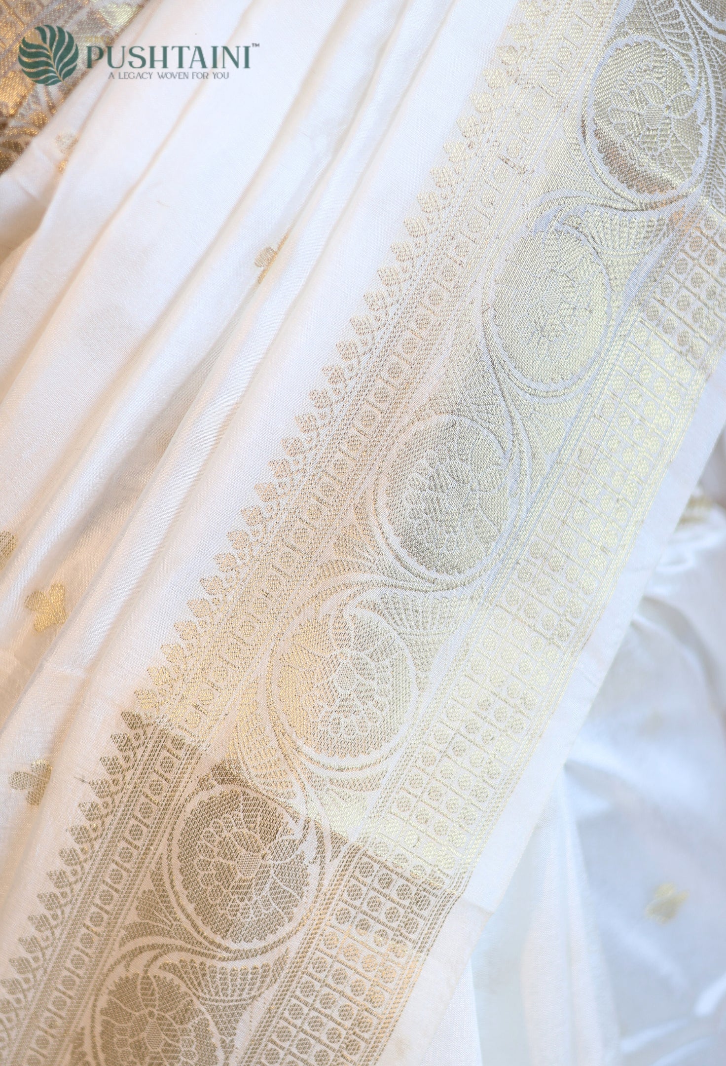 White (Dyeable) Semi Viscos Georgette Banarasi Saree with Gold Zari Work