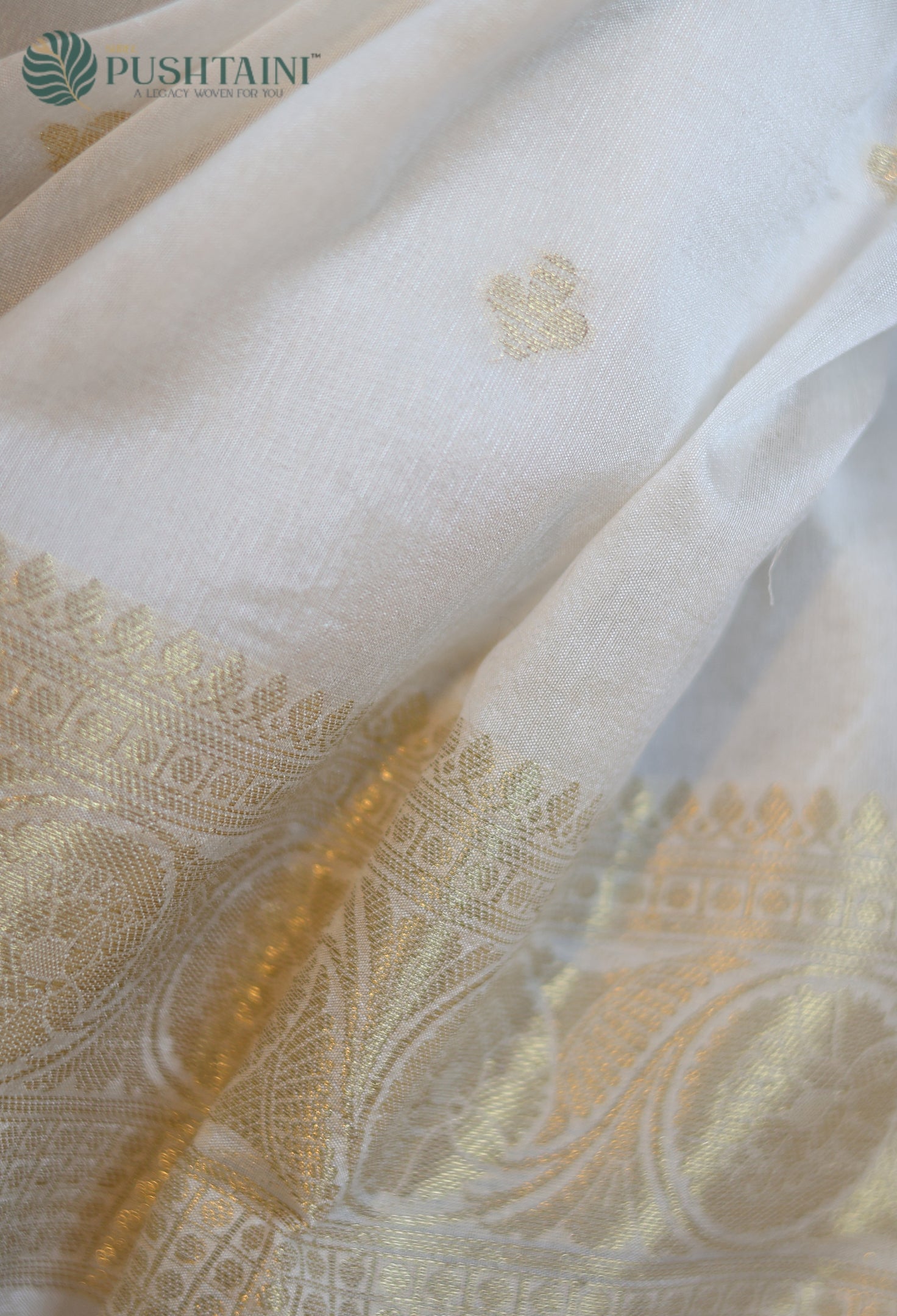 White (Dyeable) Semi Viscos Georgette Banarasi Saree with Gold Zari Work