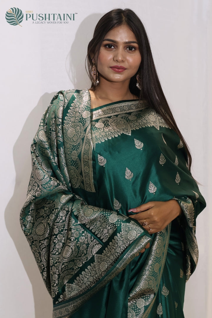 Regal Dark Green Mashru Silk Saree