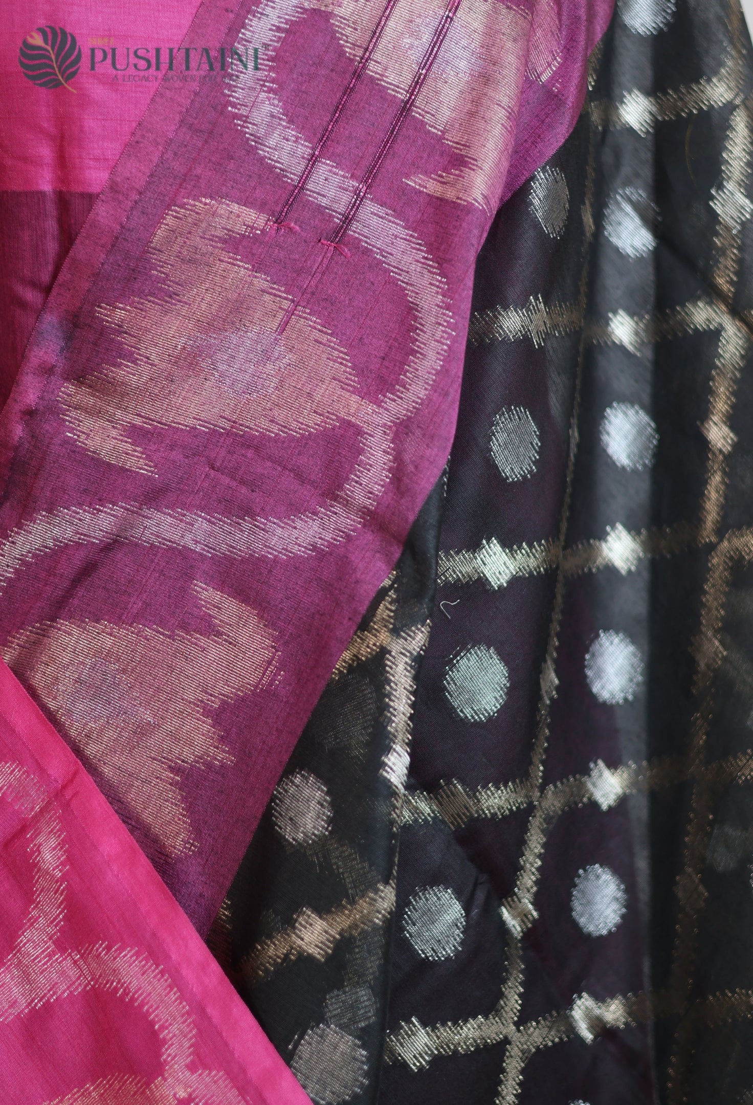 Black Base Cotton Ikkat Saree with Purple Border