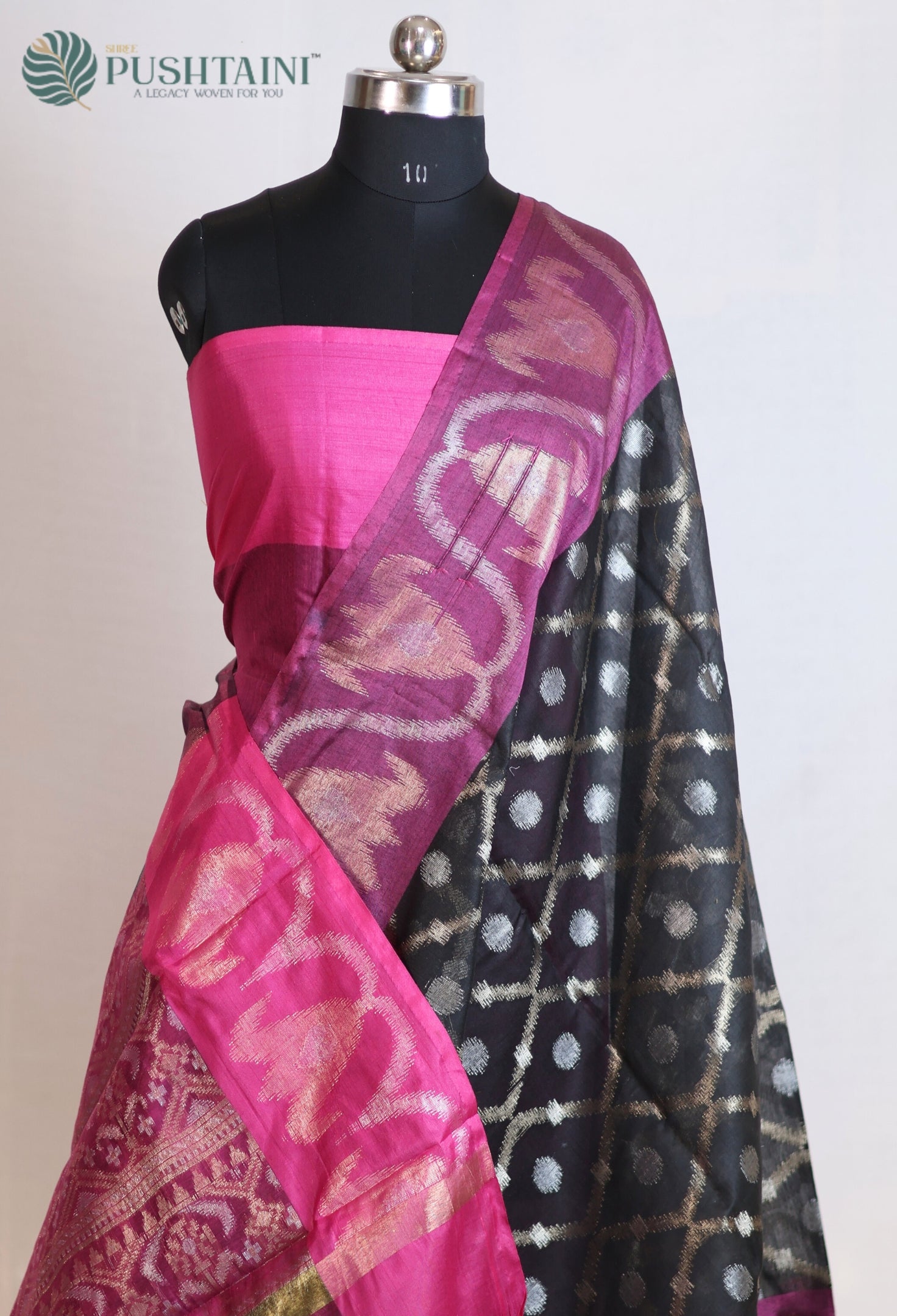 Black Base Cotton Ikkat Saree with Purple Border