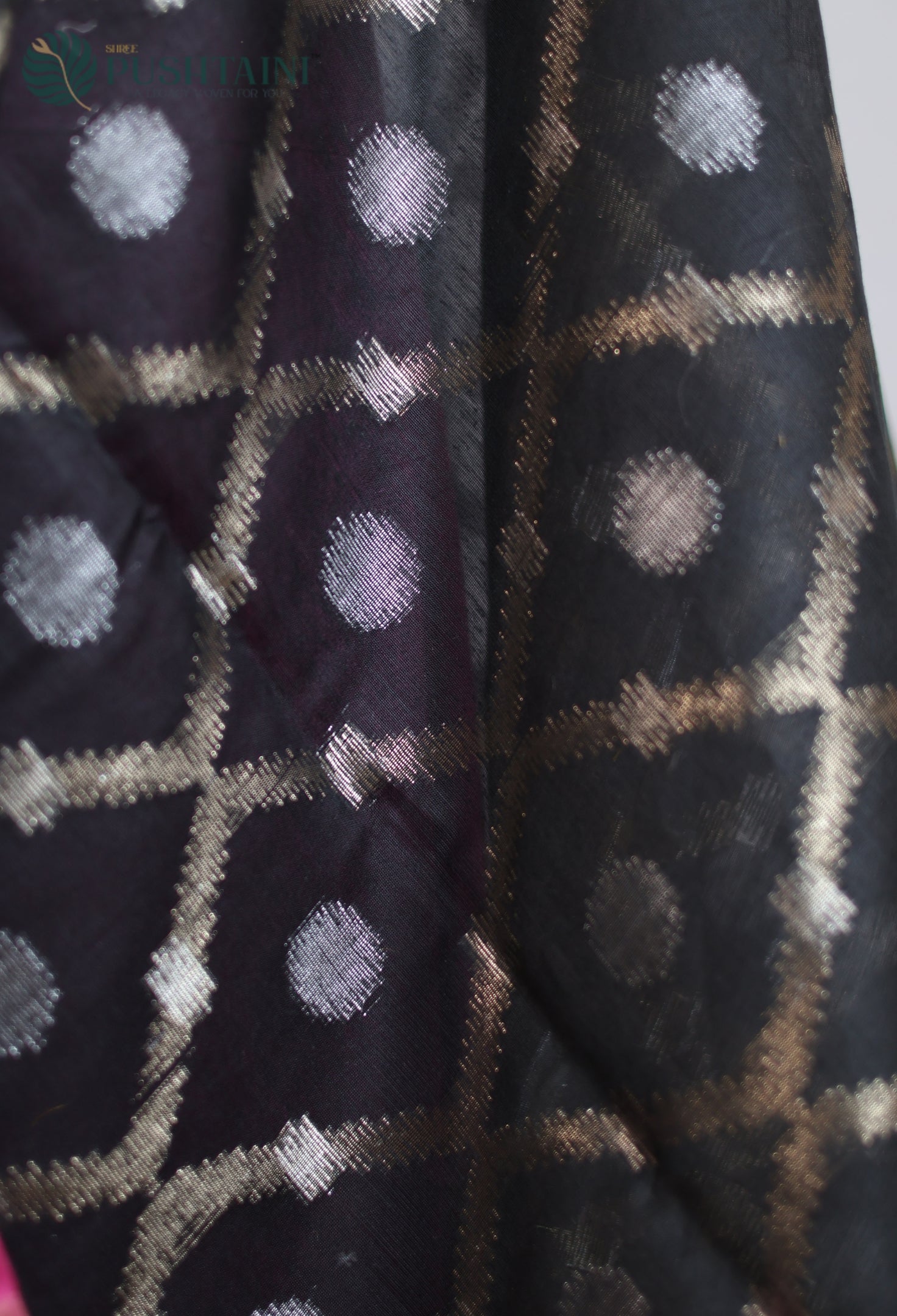 Black Base Cotton Ikkat Saree with Purple Border