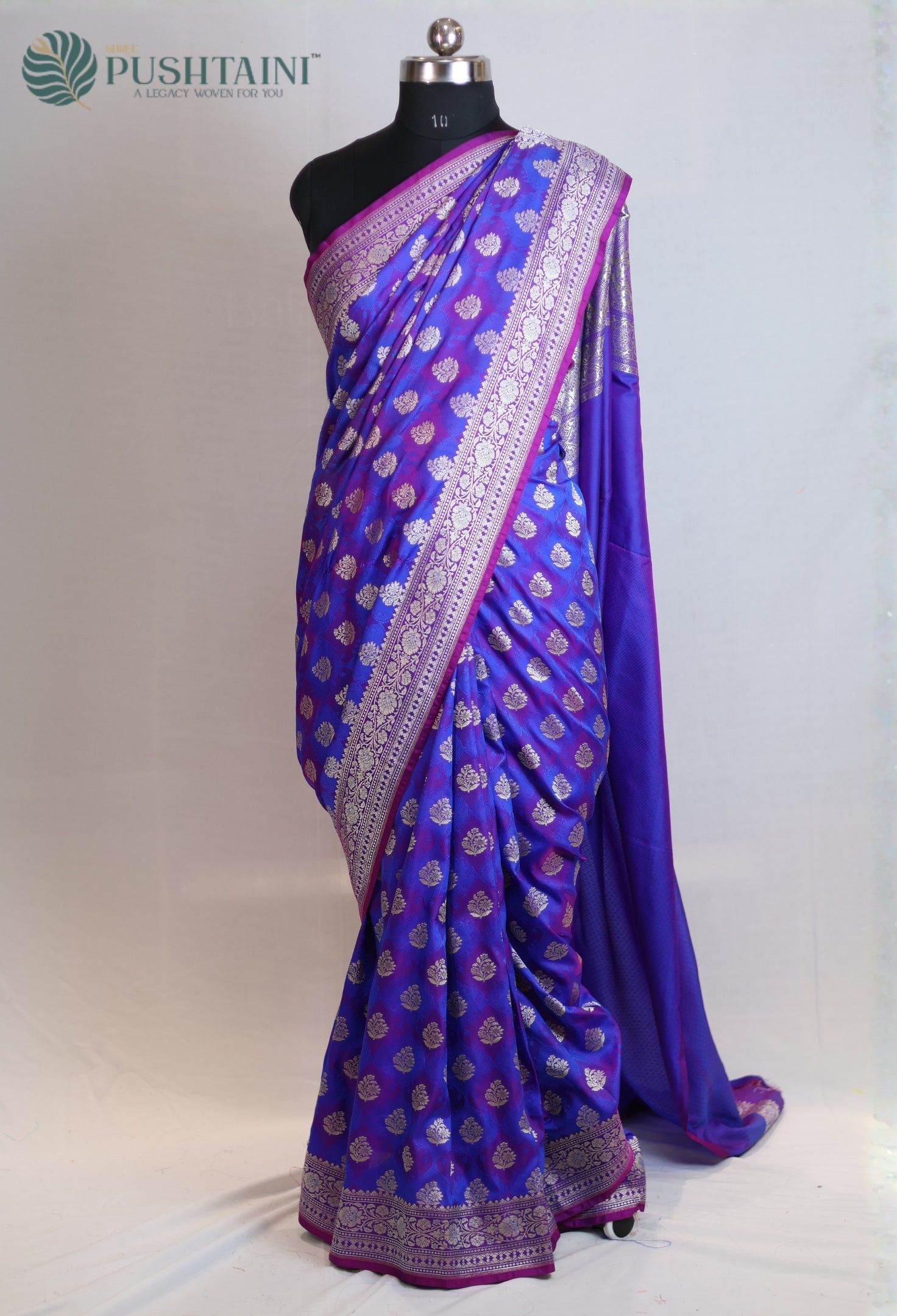 Blue and Purple Mashru Katan Silk Saree with Rangkat Concept