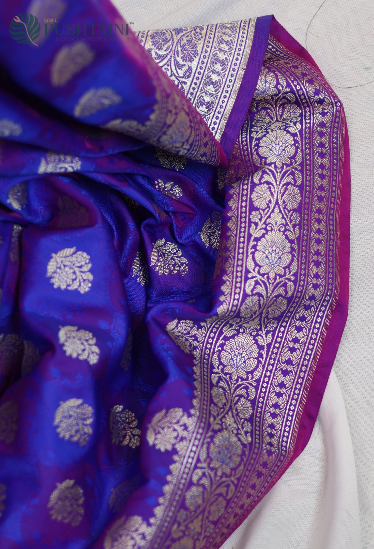 Blue and Purple Mashru Katan Silk Saree with Rangkat Concept