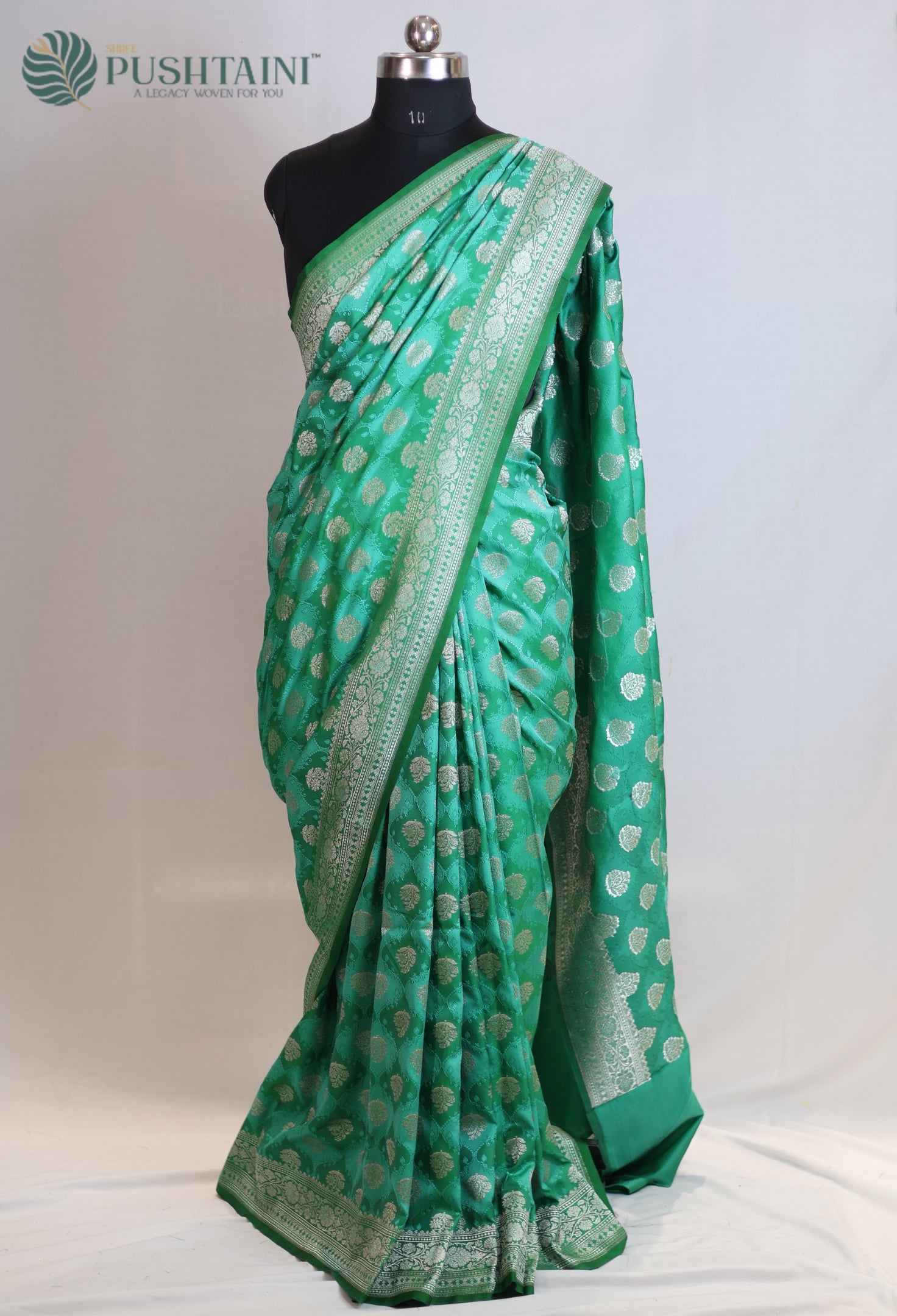 Sea Green Mashru Katan Silk Saree with Rangkat Concept