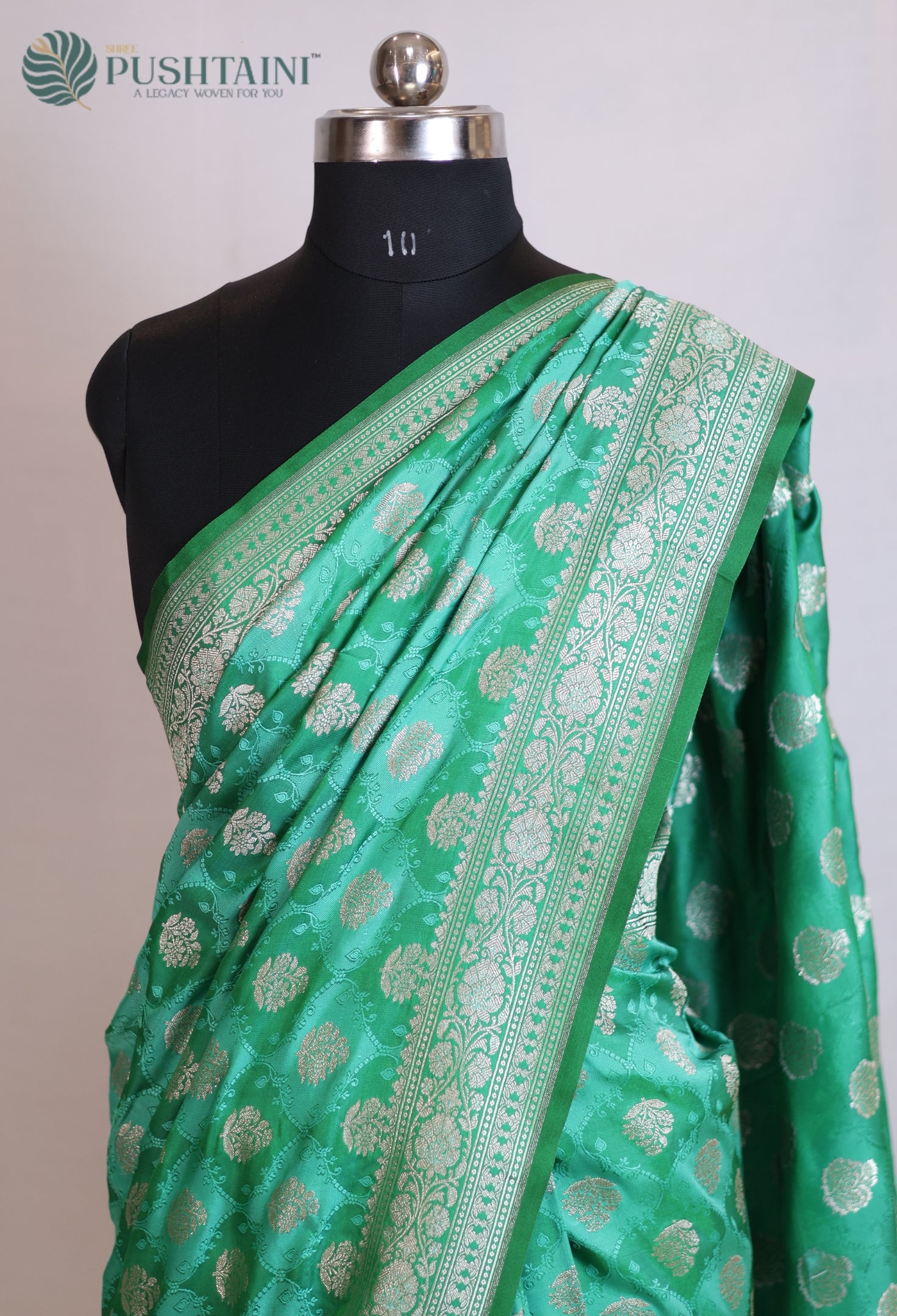 Sea Green Mashru Katan Silk Saree with Rangkat Concept