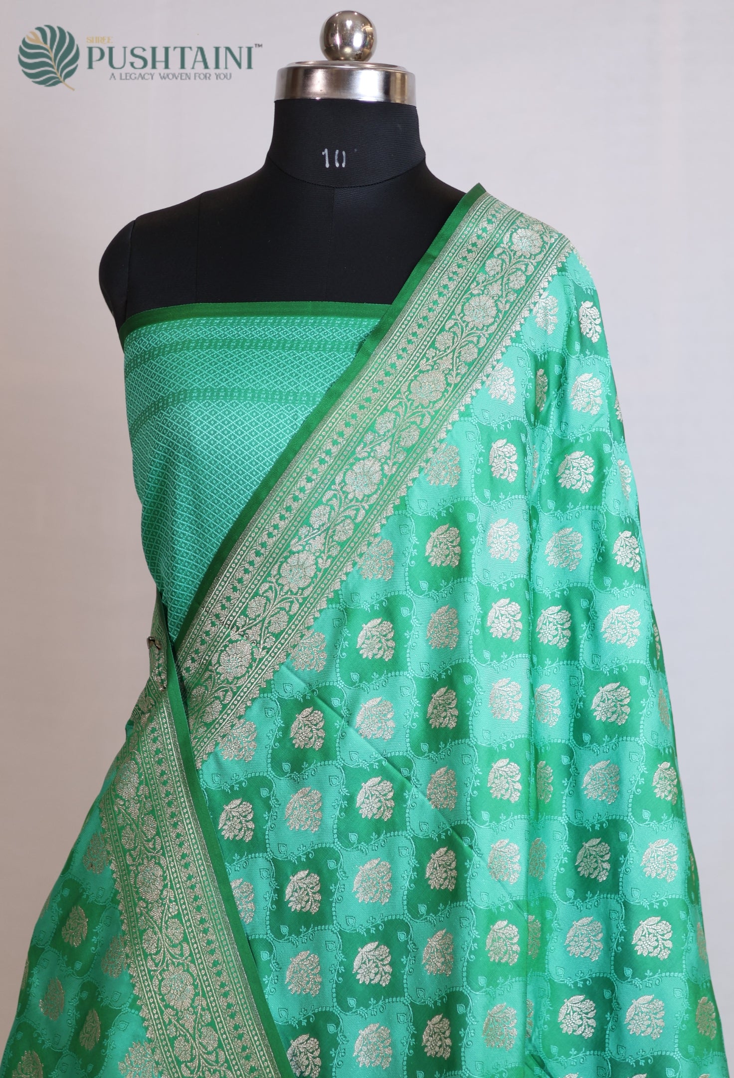 Sea Green Mashru Katan Silk Saree with Rangkat Concept