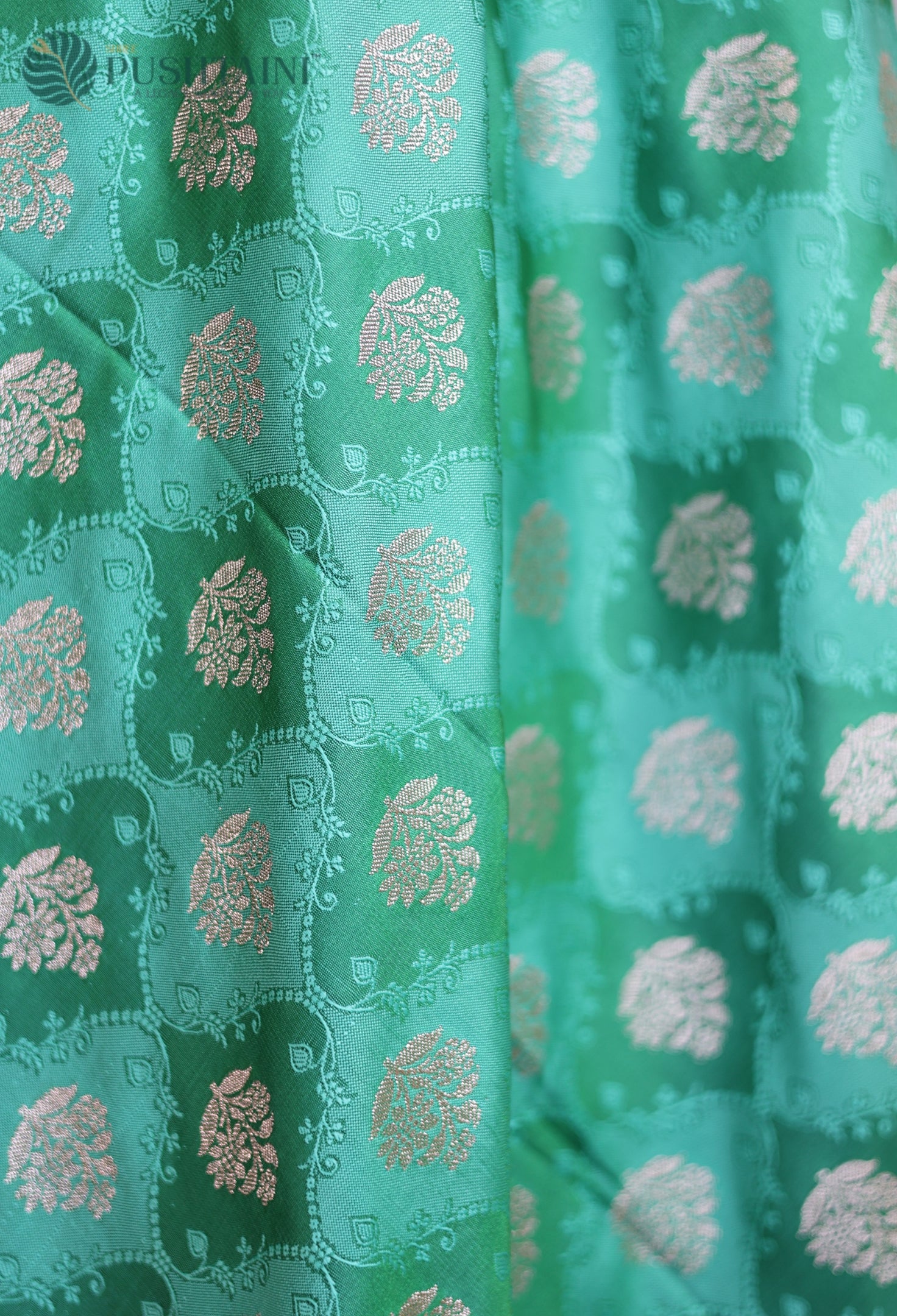 Sea Green Mashru Katan Silk Saree with Rangkat Concept