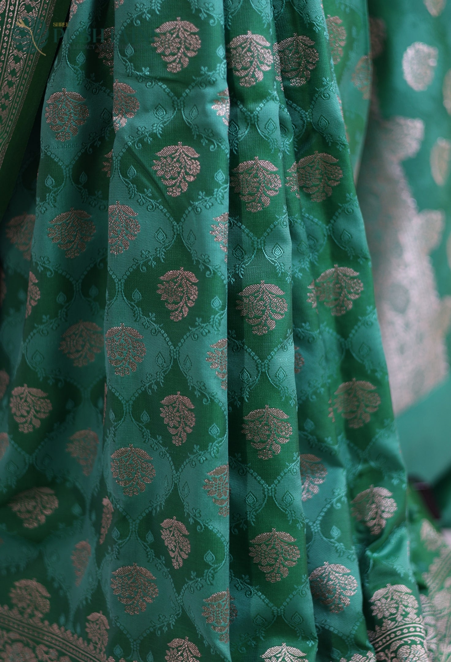 Sea Green Mashru Katan Silk Saree with Rangkat Concept