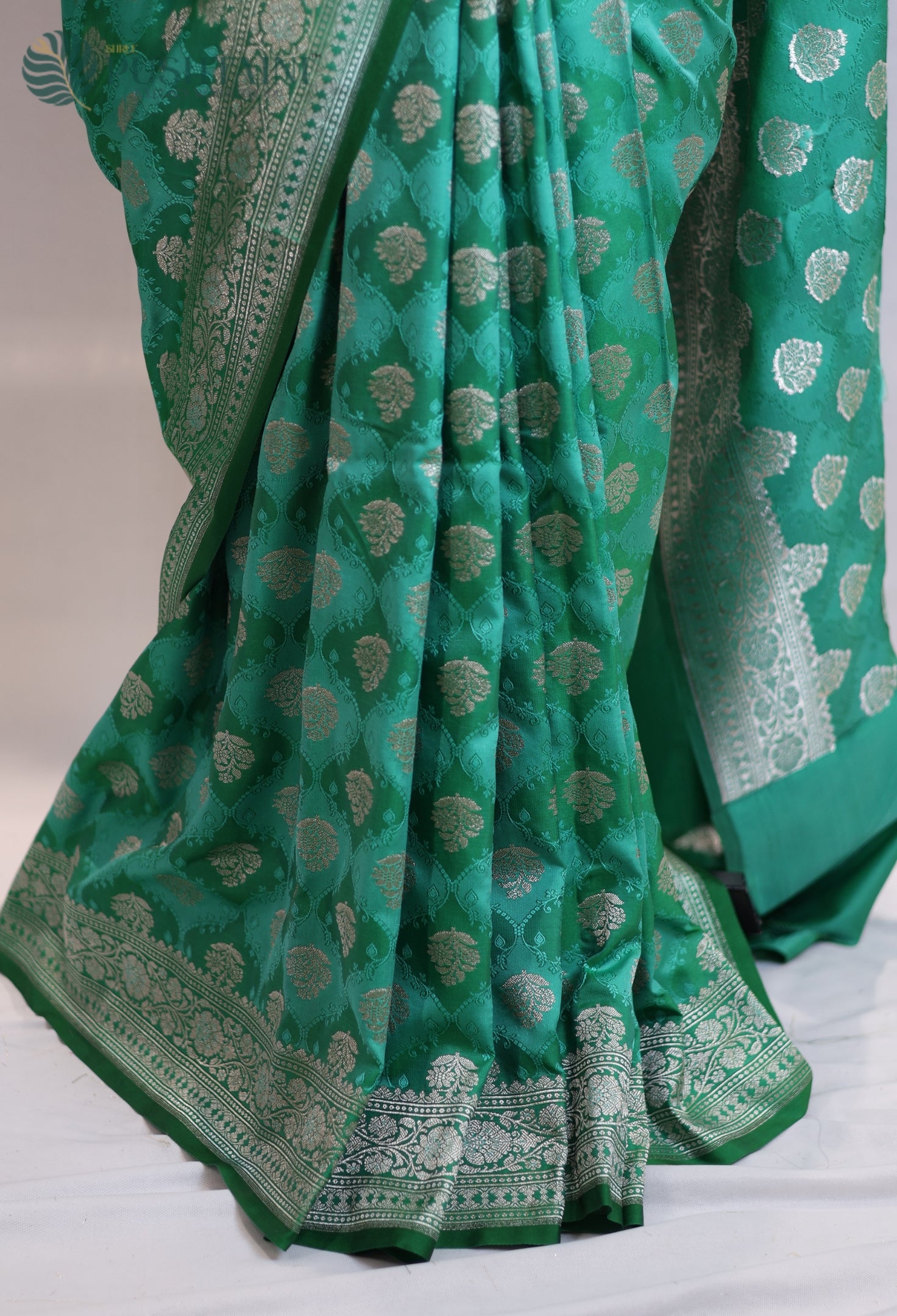 Sea Green Mashru Katan Silk Saree with Rangkat Concept