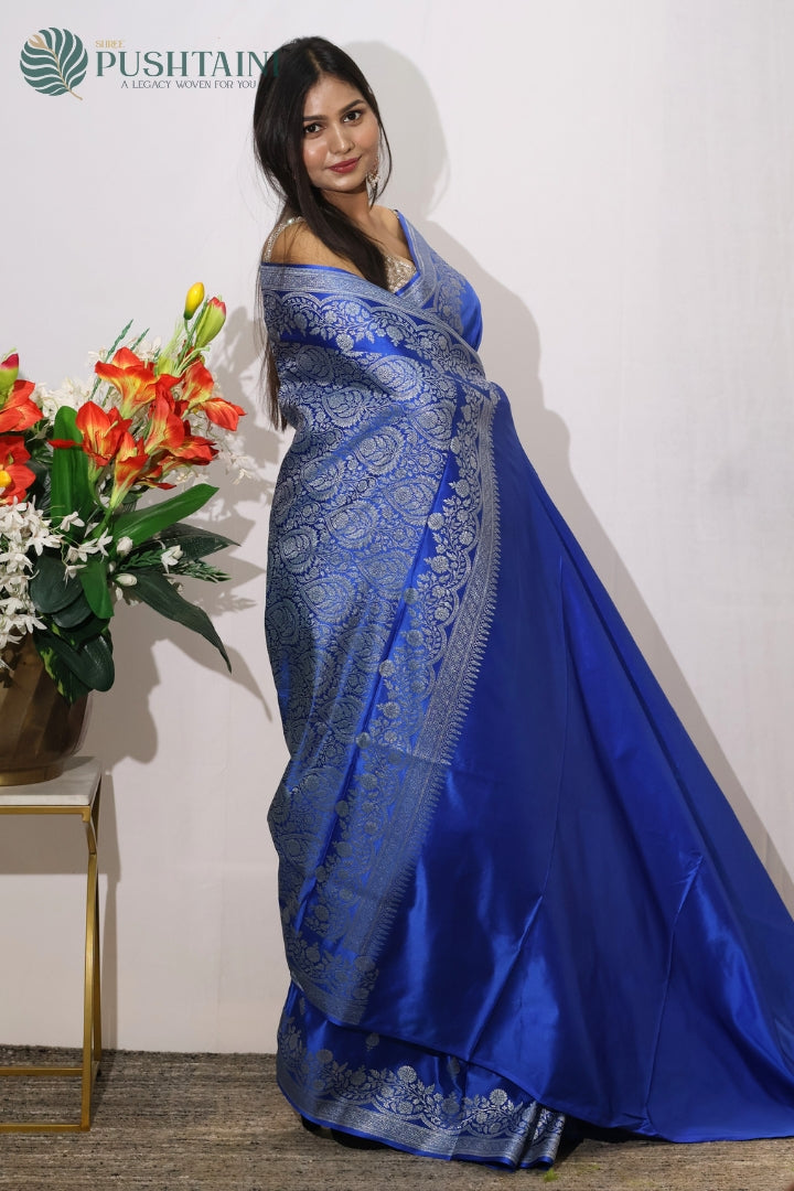 Classic Royal Blue Mashru Saree