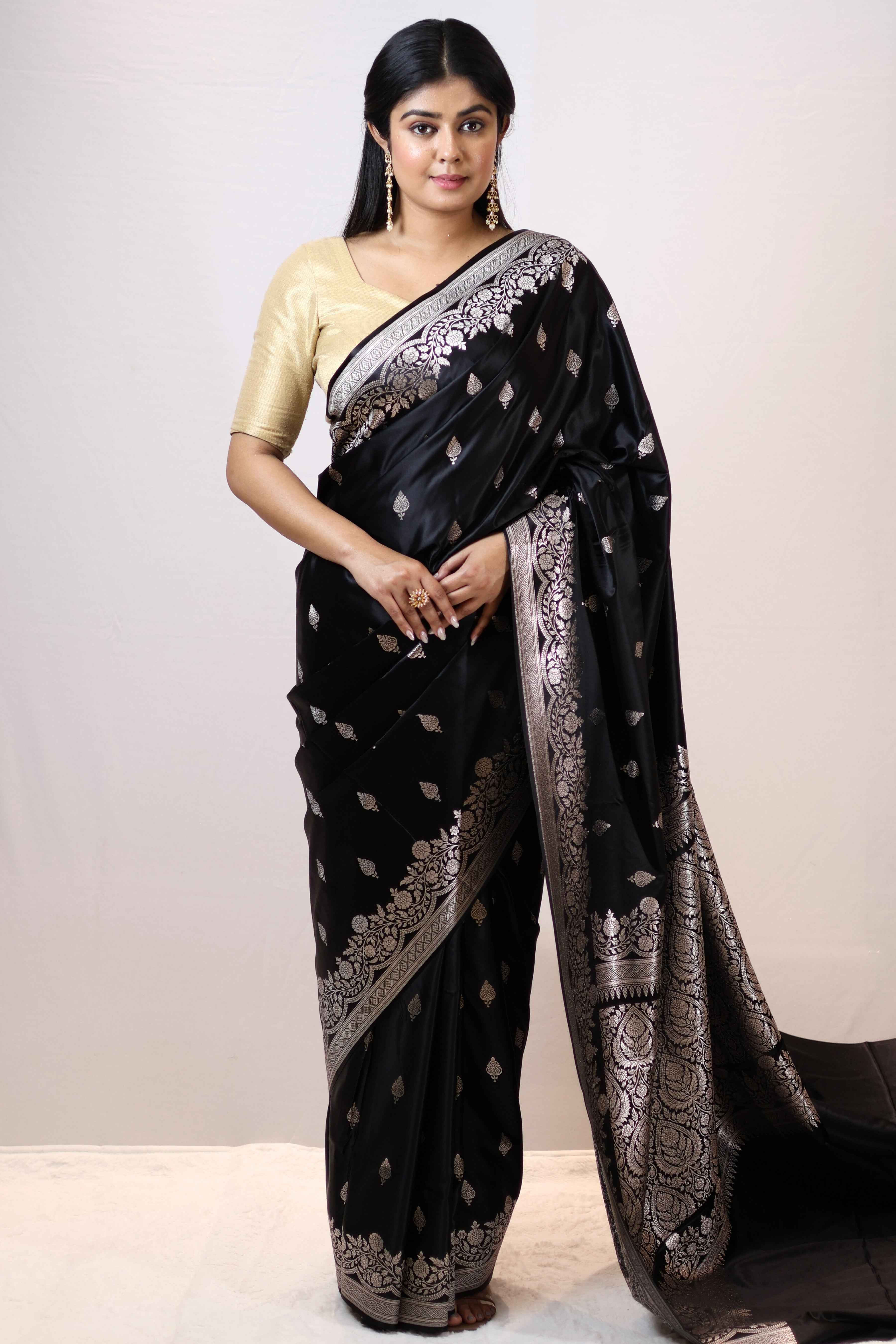 Imperial Black Mashru Silk Saree