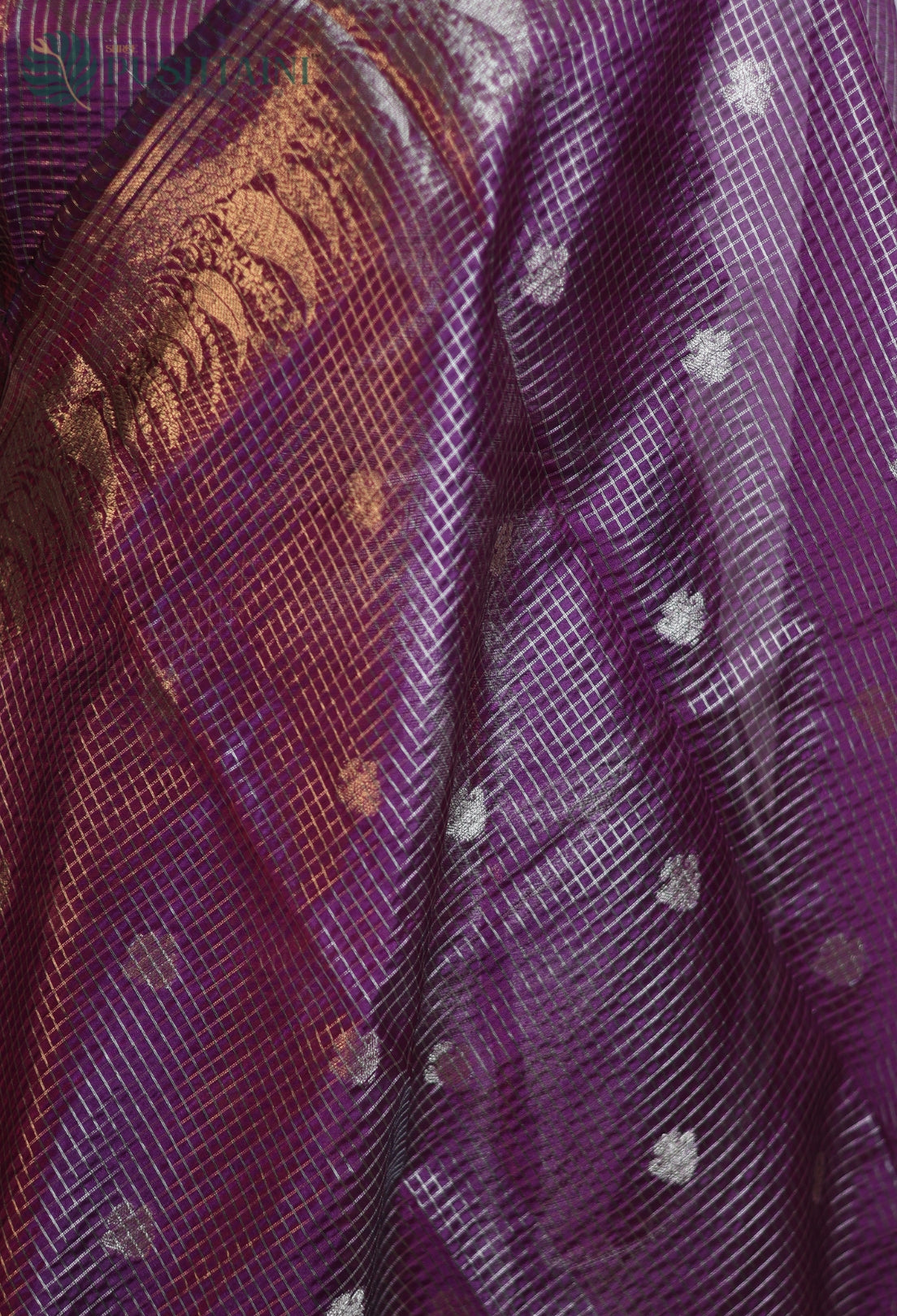 Purple Magenta Art Silk Saree with Metallic Gold Zari Check