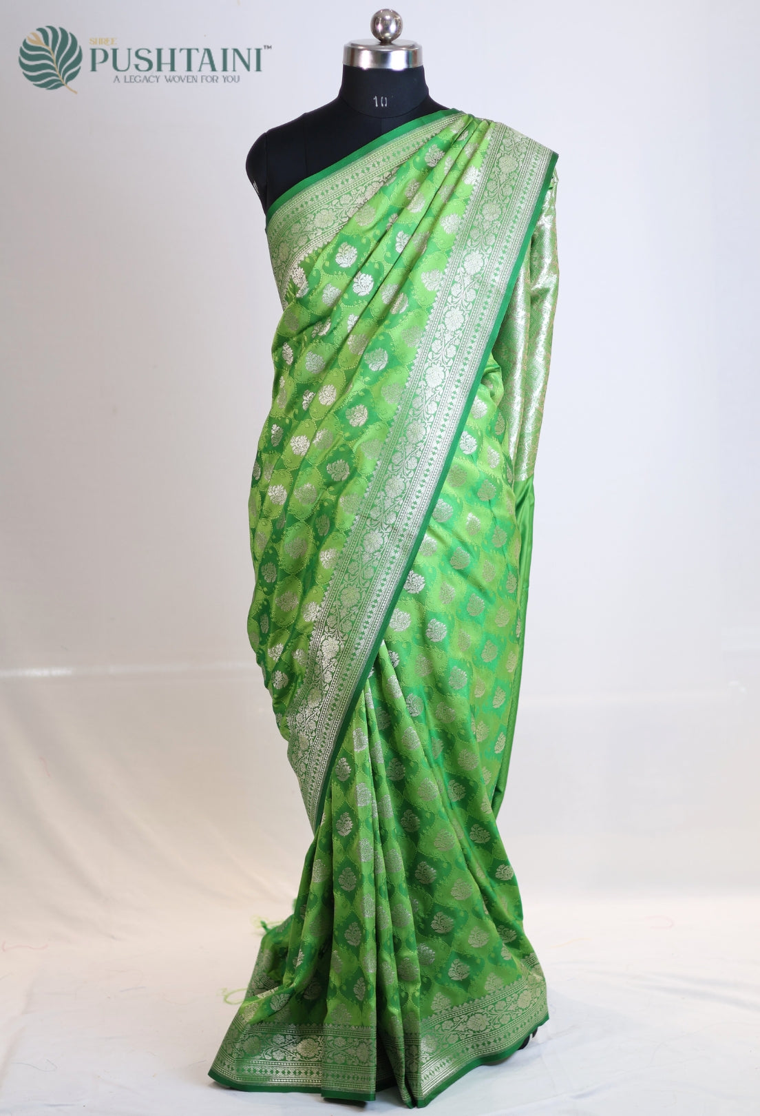 Parrot Green Mashru Katan Silk Saree with Rangkat Concept