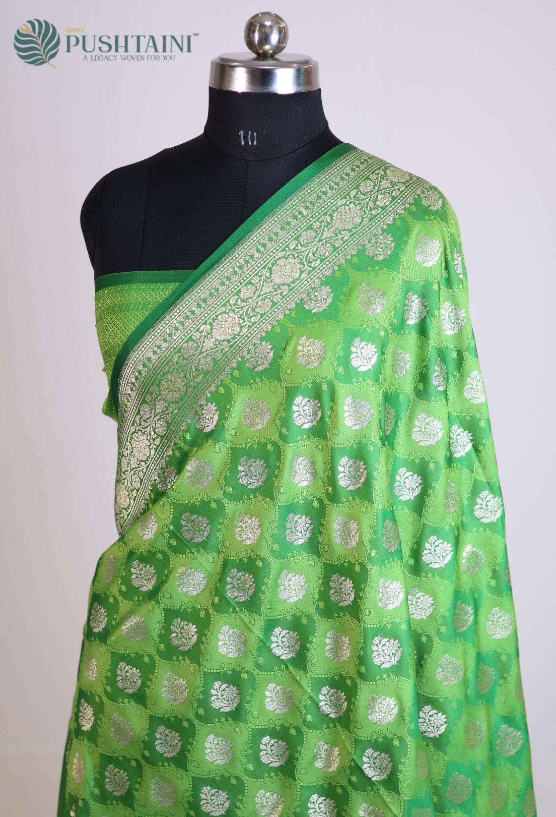 Parrot Green Mashru Katan Silk Saree with Rangkat Concept