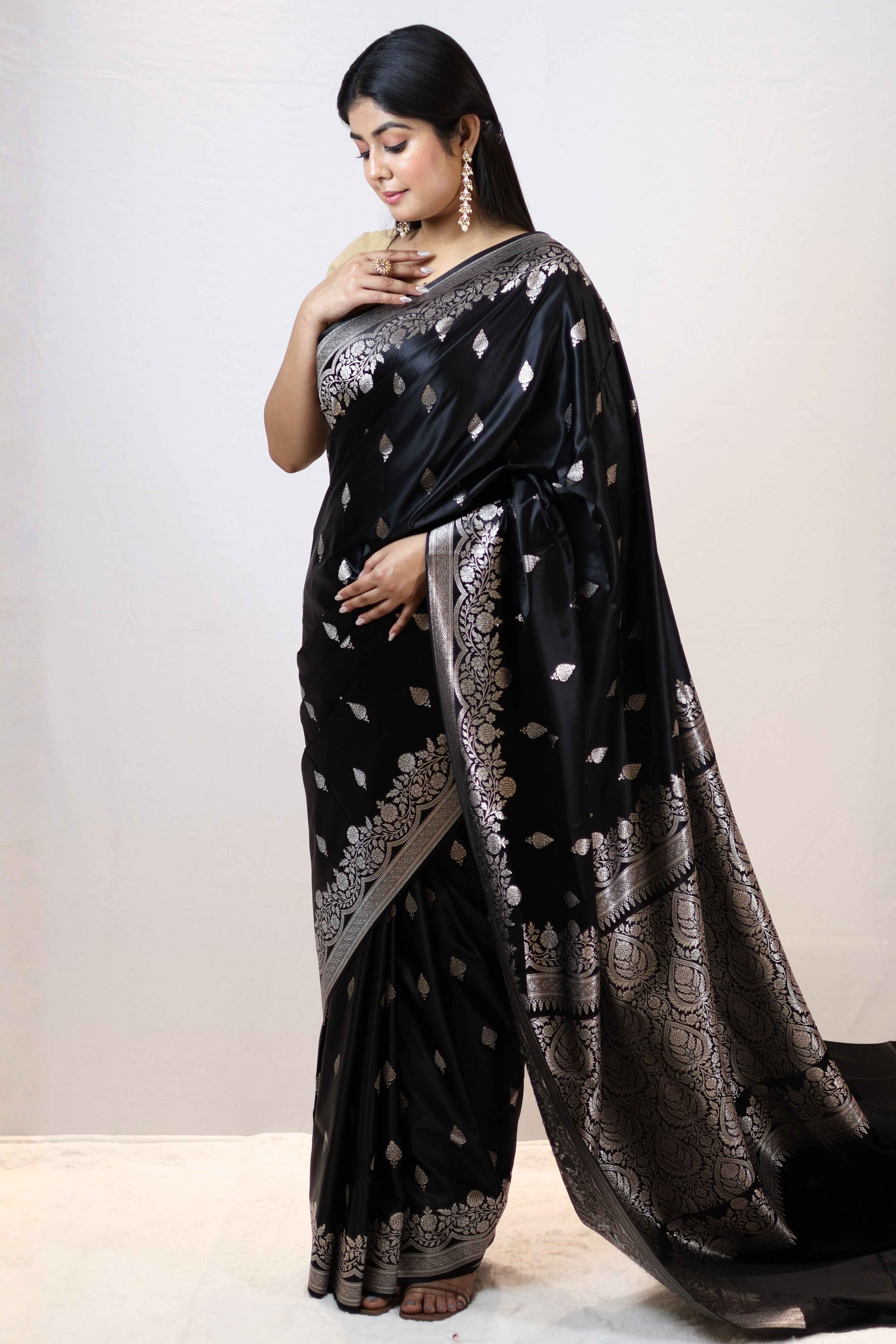 Imperial Black Mashru Silk Saree