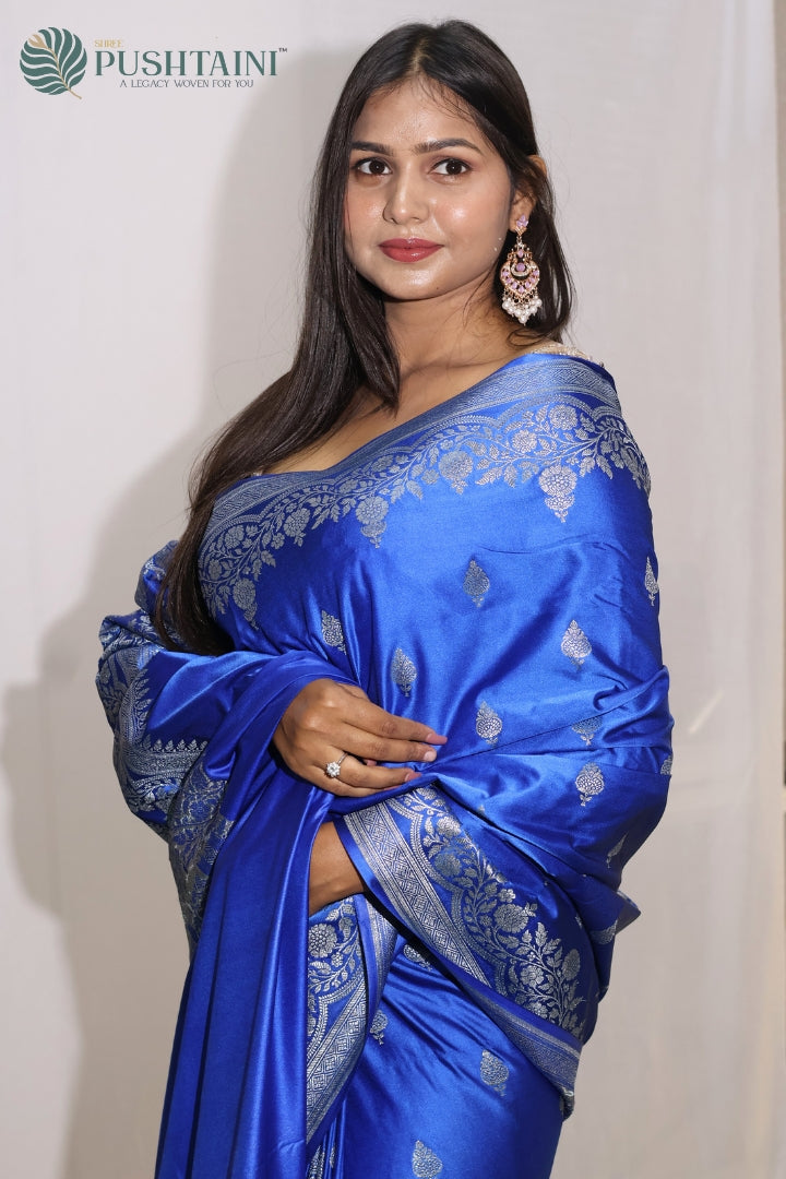 Classic Royal Blue Mashru Saree