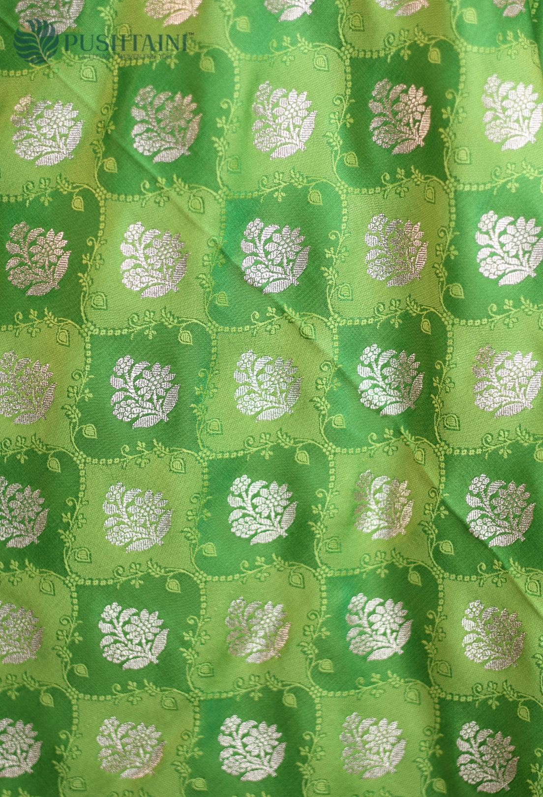 Parrot Green Mashru Katan Silk Saree with Rangkat Concept