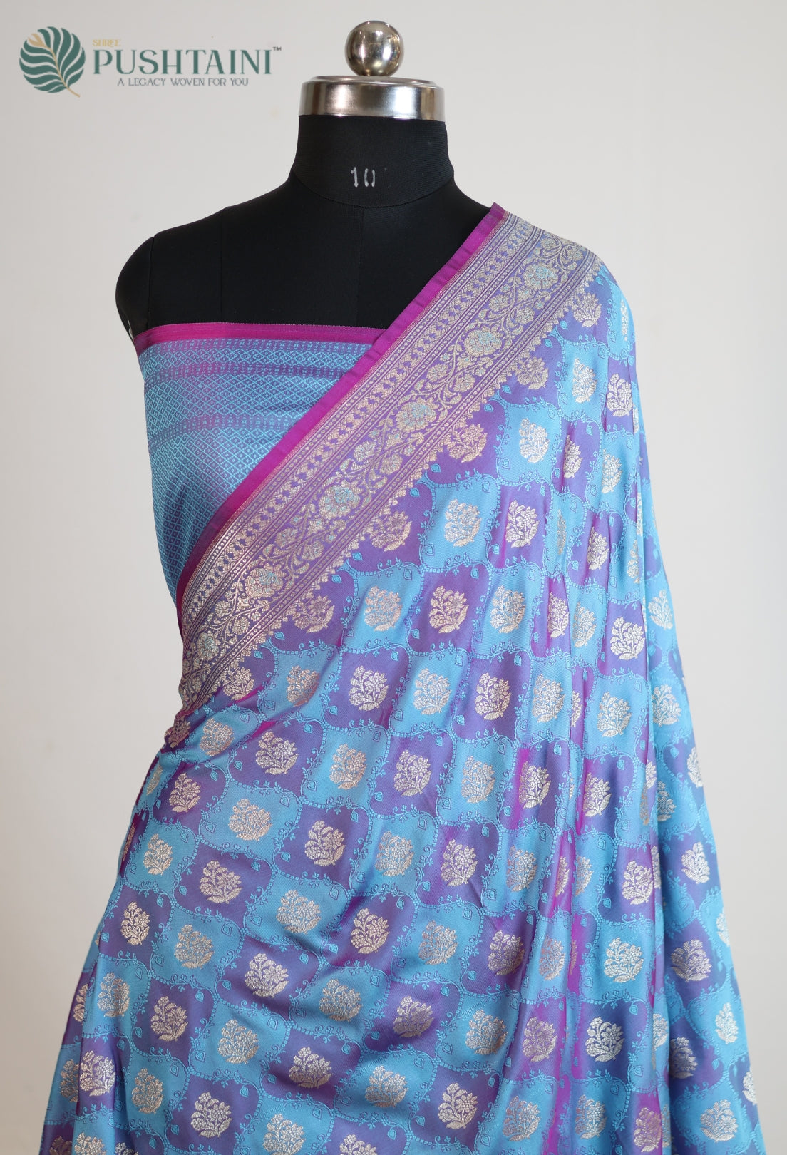 Sky Blue Mashru Katan Silk Saree with Rangkat Concept