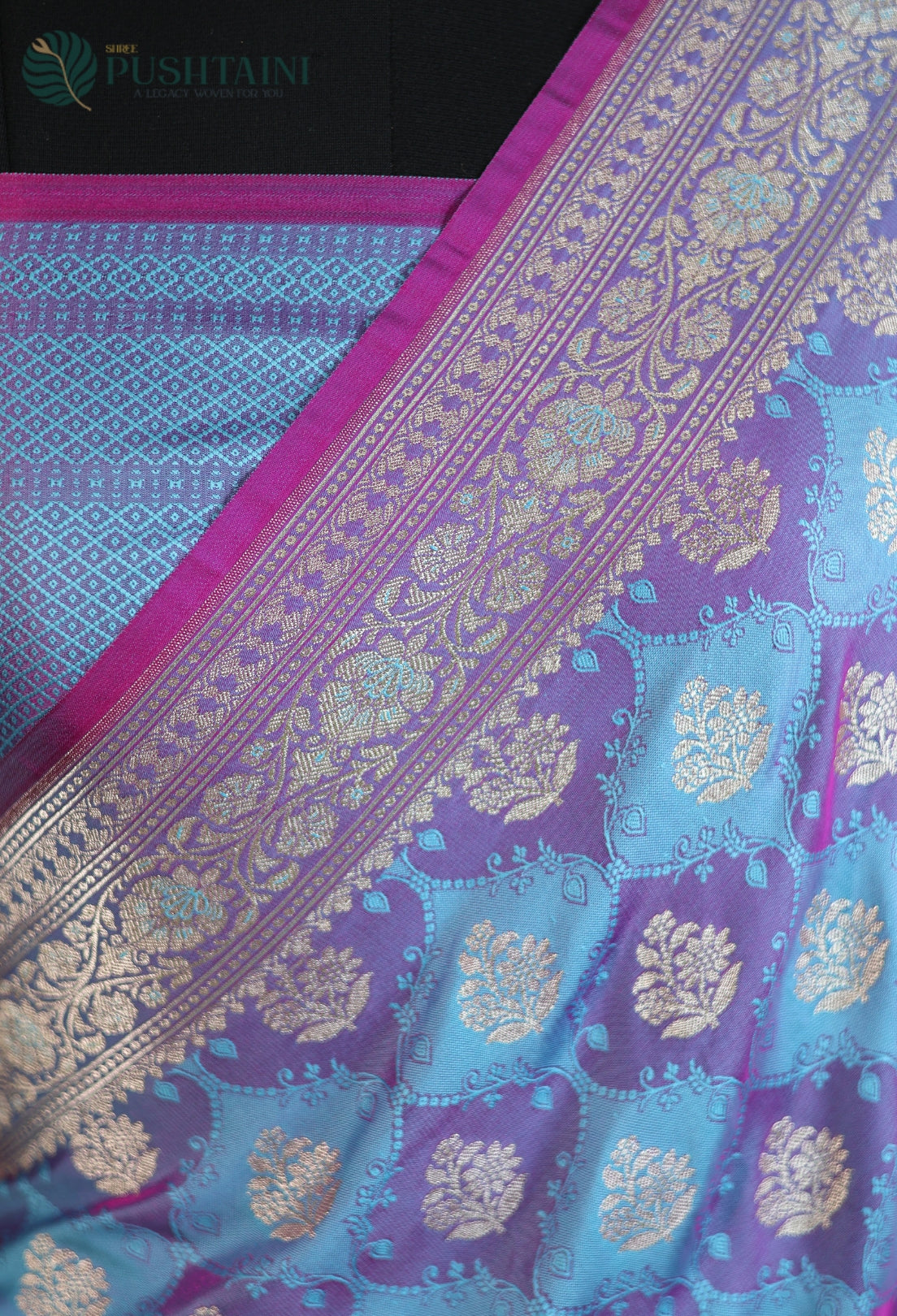 Sky Blue Mashru Katan Silk Saree with Rangkat Concept