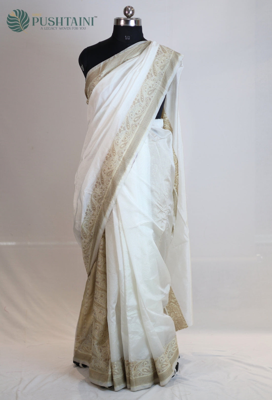 White (Dyeable) Semi Tussar Banarsi Silk Saree with Anchal Border work