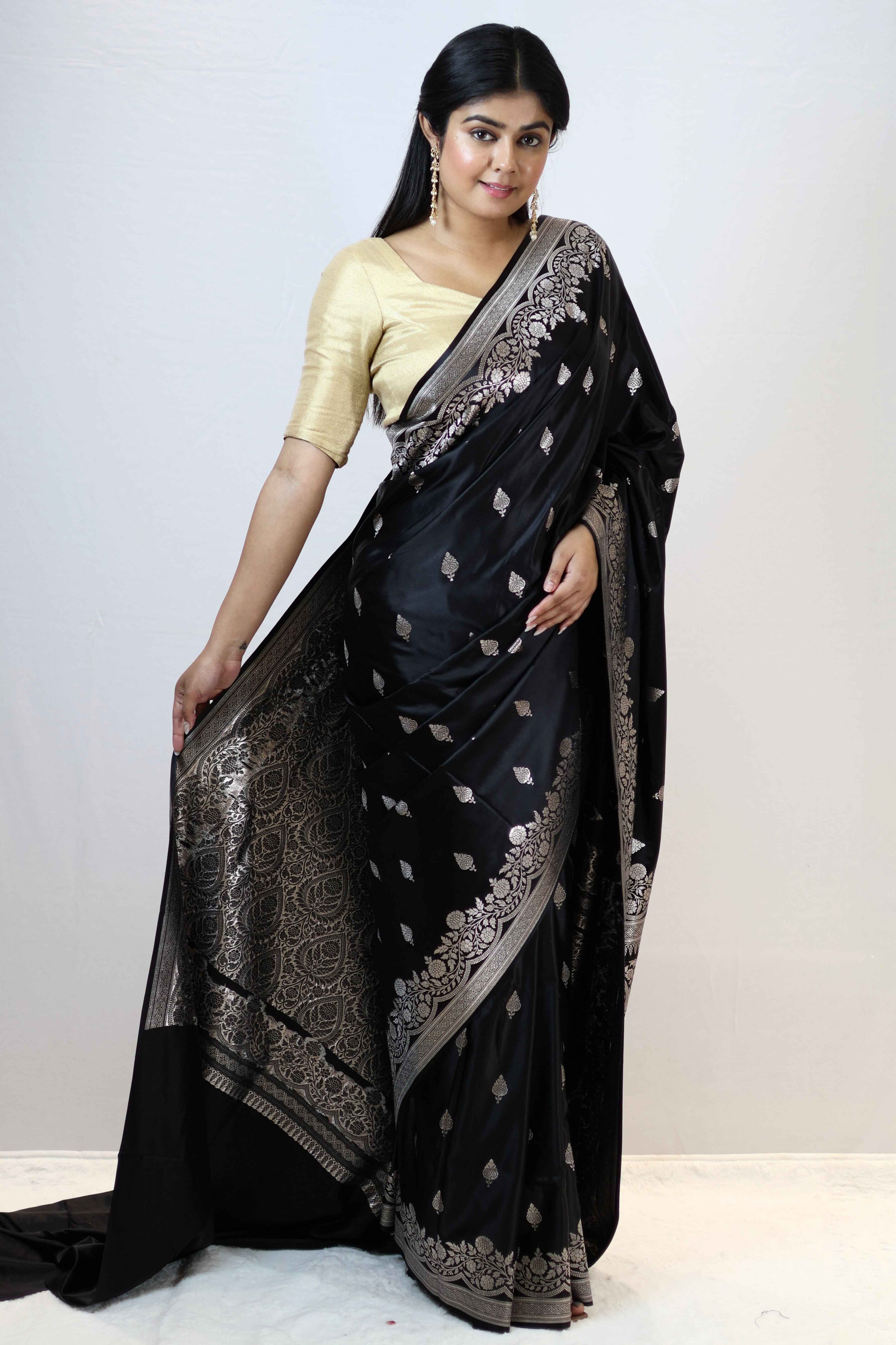 Imperial Black Mashru Silk Saree