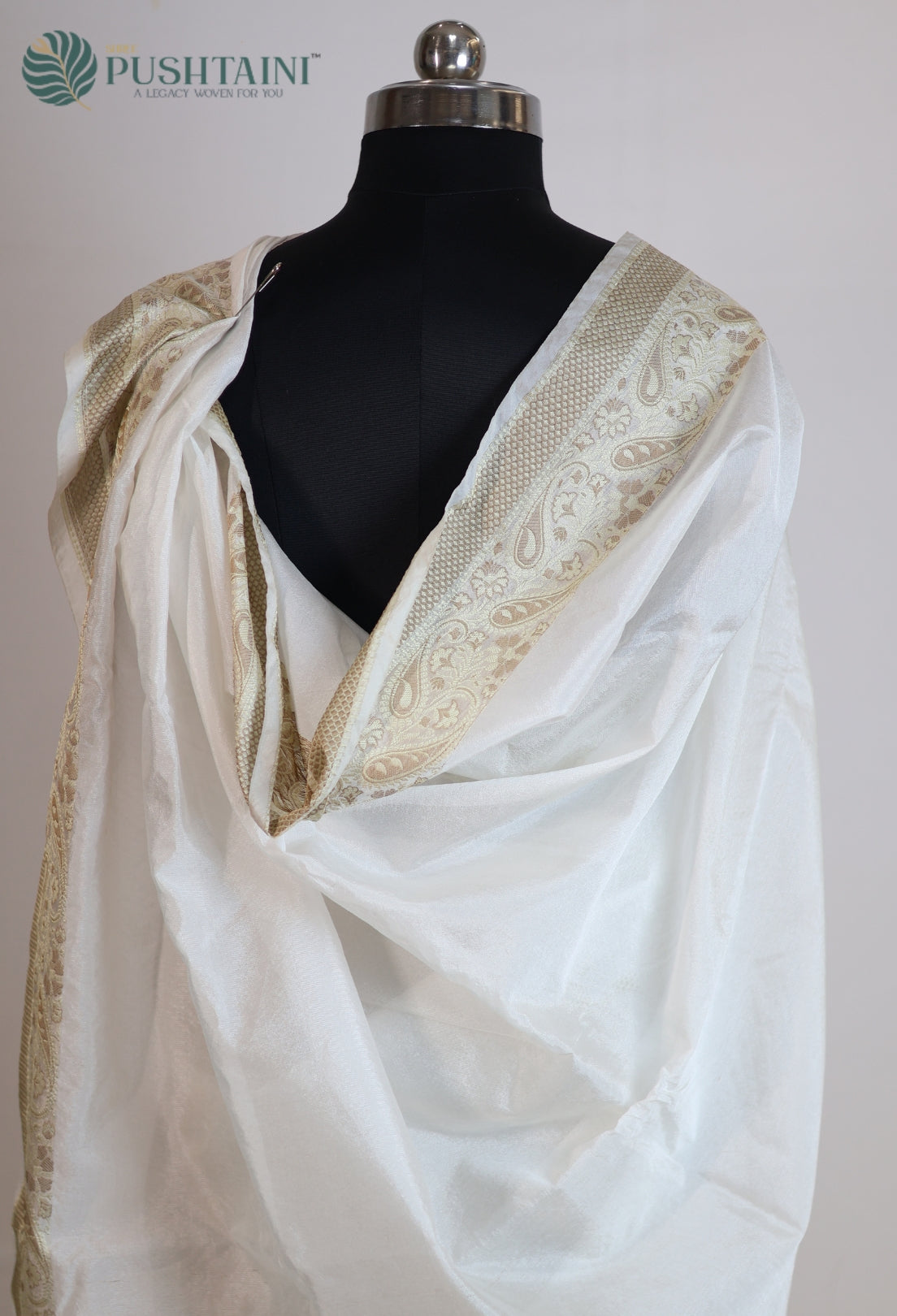 White (Dyeable) Semi Tussar Banarsi Silk Saree with Anchal Border work