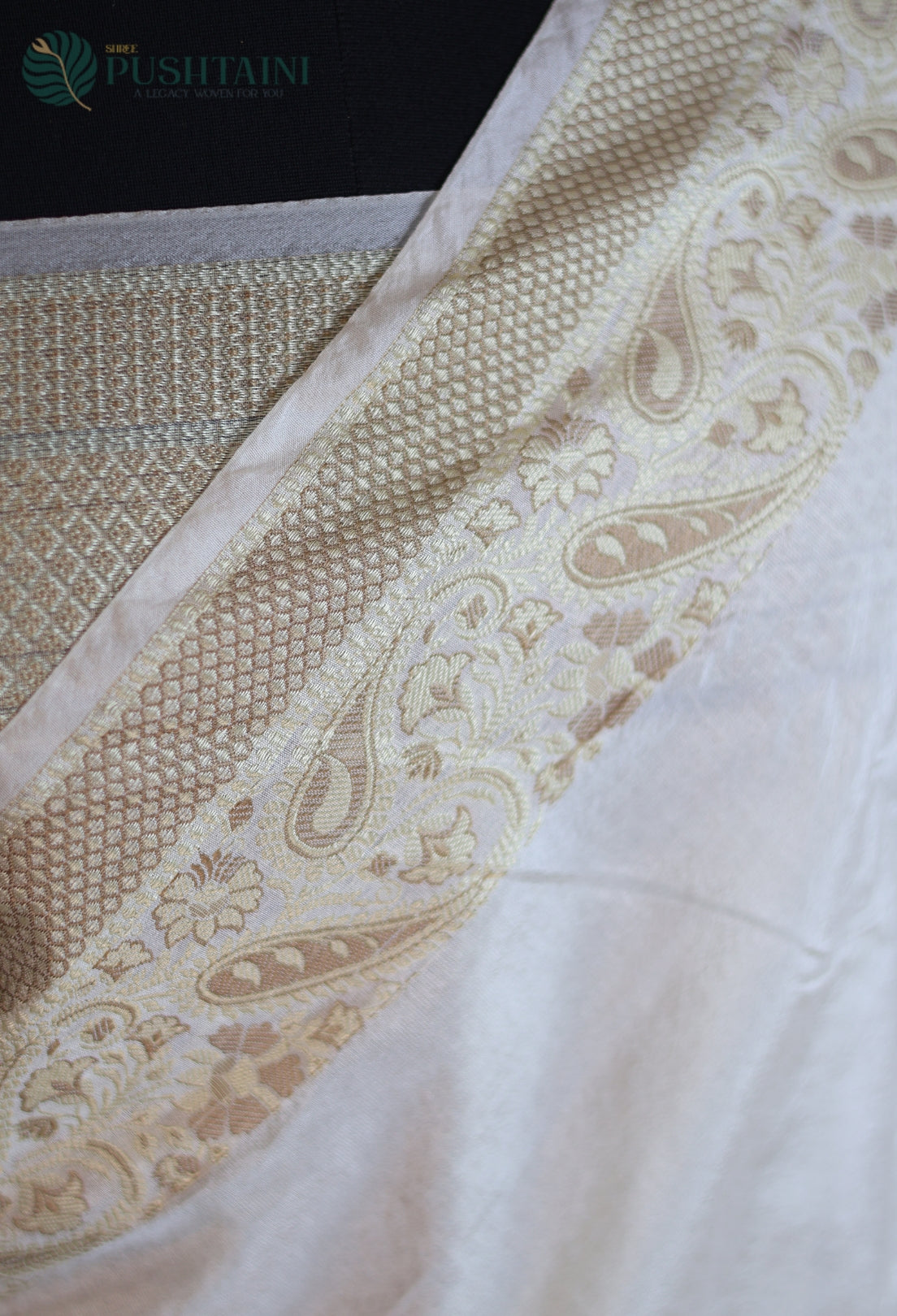 White (Dyeable) Semi Tussar Banarsi Silk Saree with Anchal Border work
