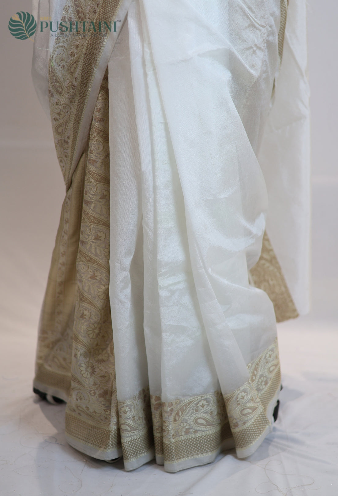 White (Dyeable) Semi Tussar Banarsi Silk Saree with Anchal Border work