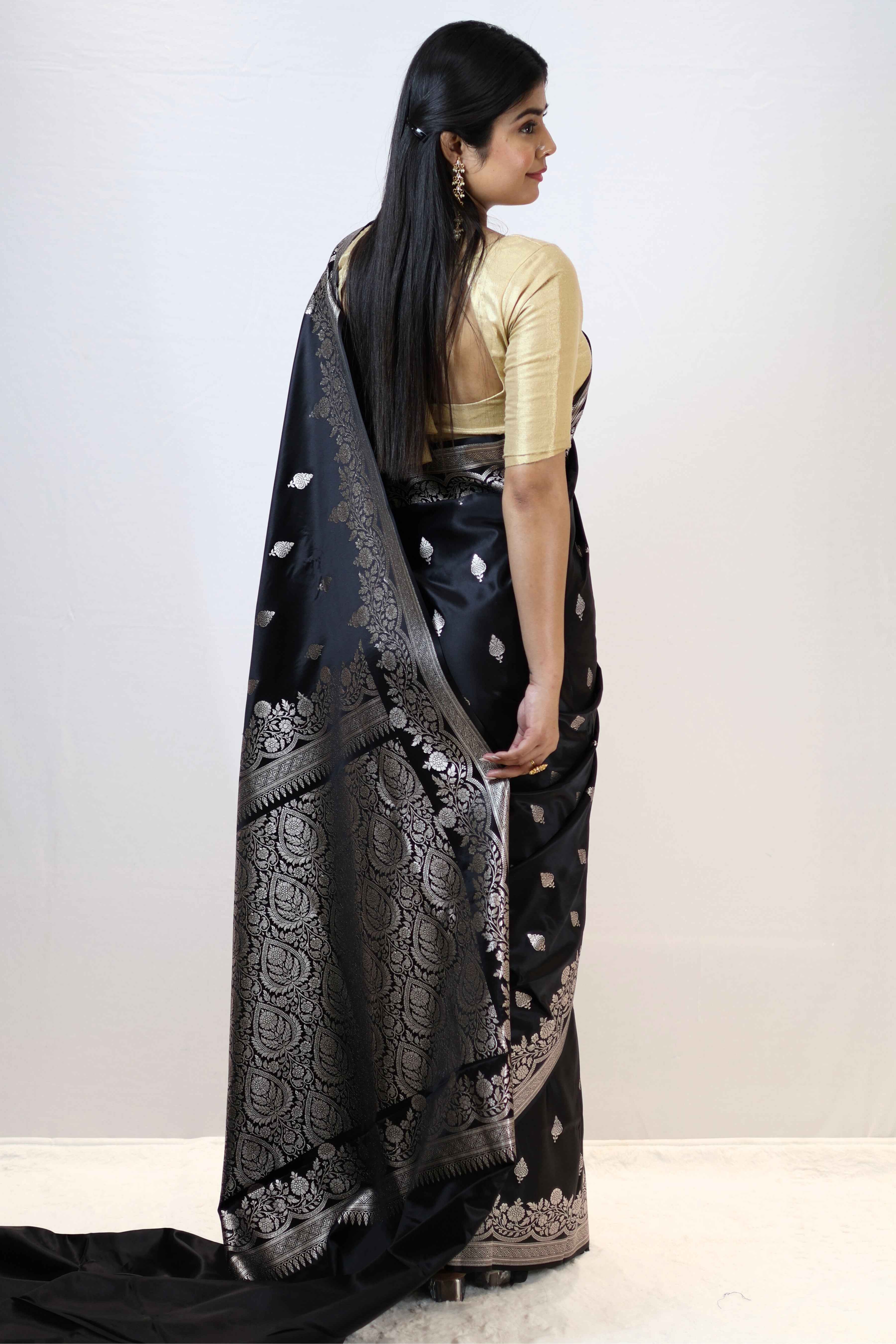 Imperial Black Mashru Silk Saree