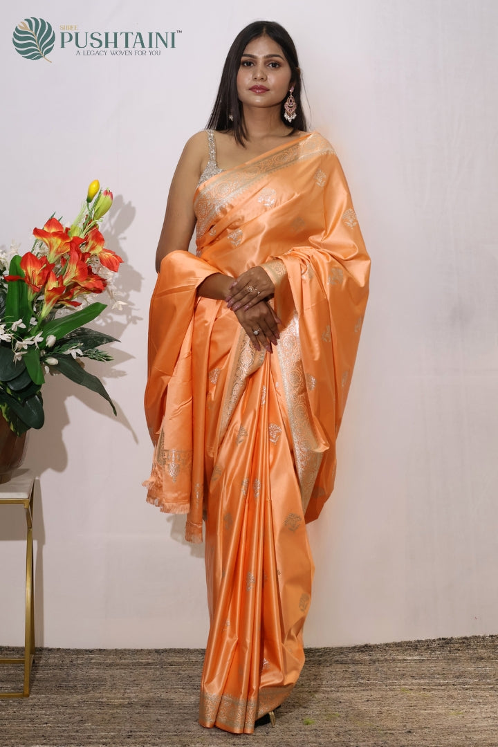 Graceful Peach Mashru Silk Saree